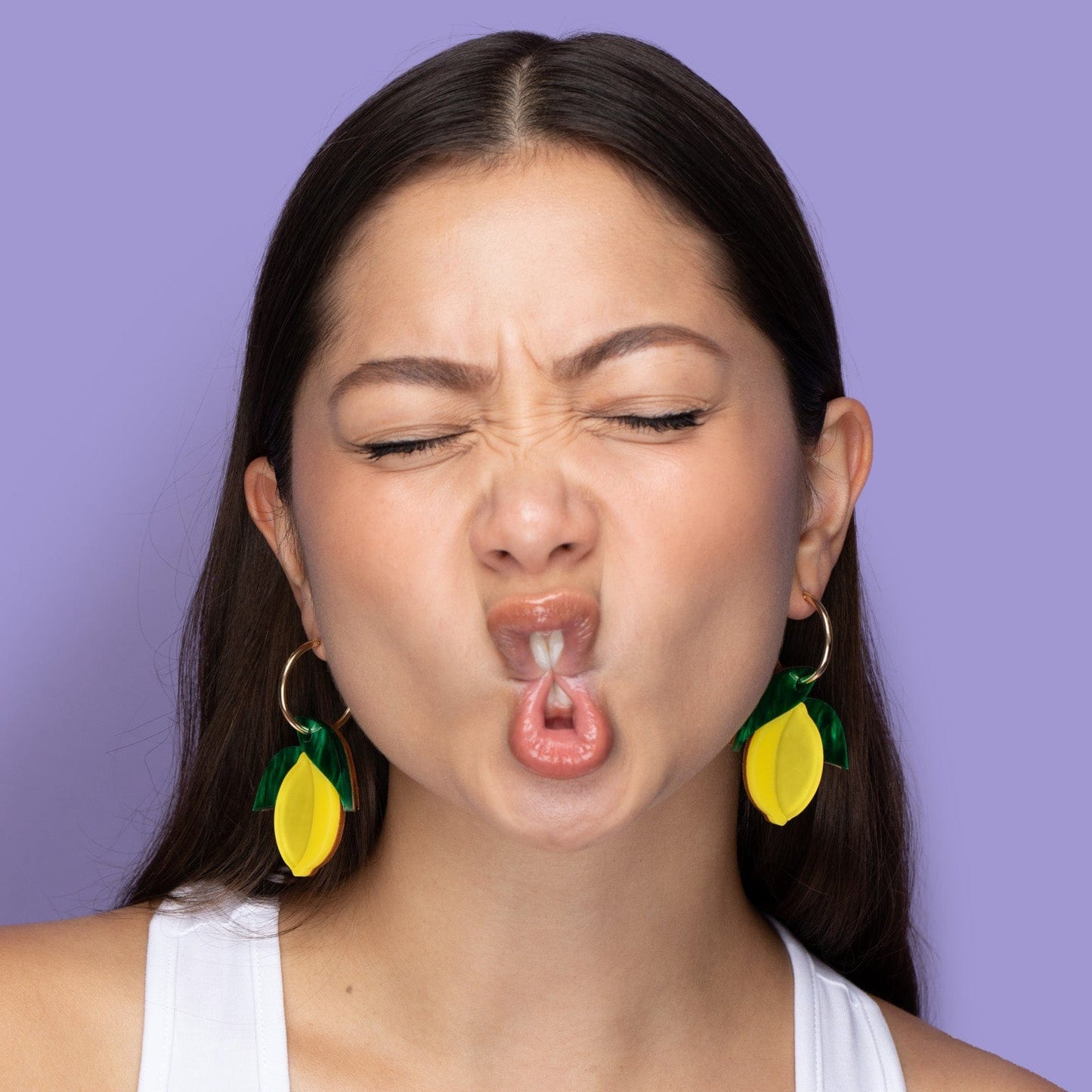 Sicilian lemon dangly earrings with gold-filled hoops