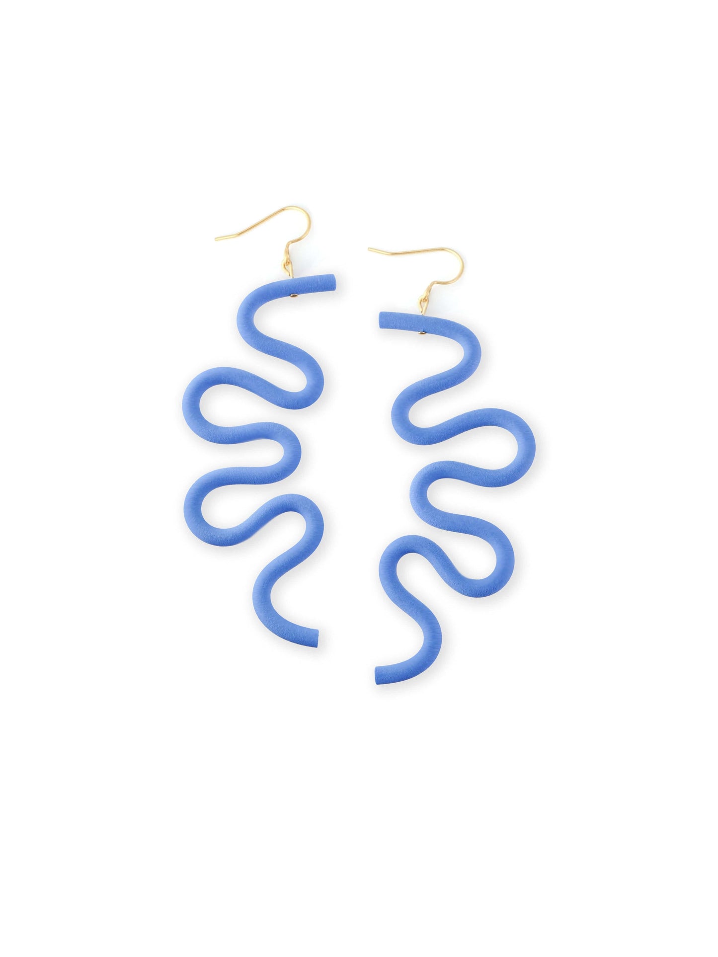 Corn-flower blue squiggle earrings, bold, lightweight, drop-length, soft-touch finish on gold hardware #color_cornflower-blue
