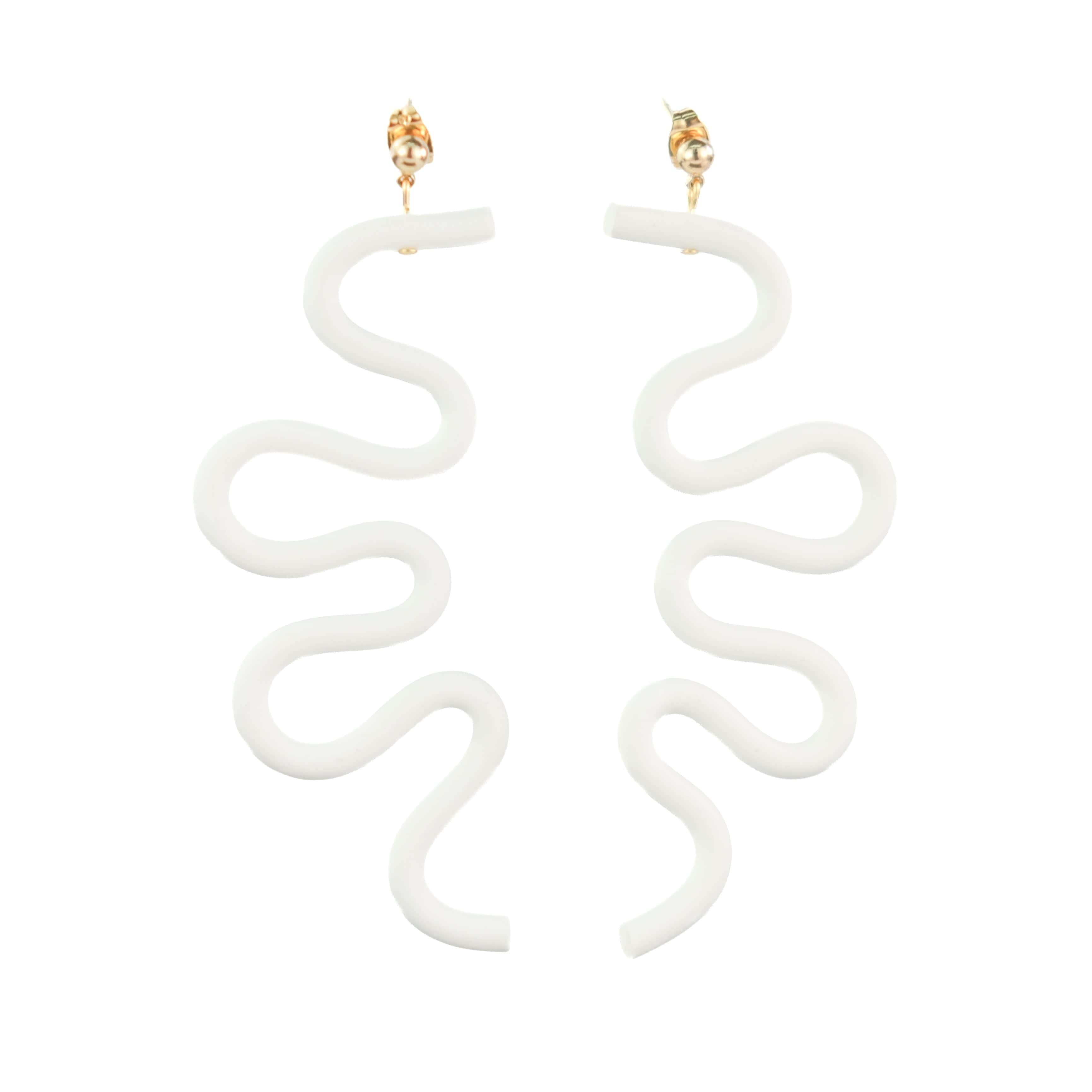 Tube Squiggle dangly earrings small in white #color_white
