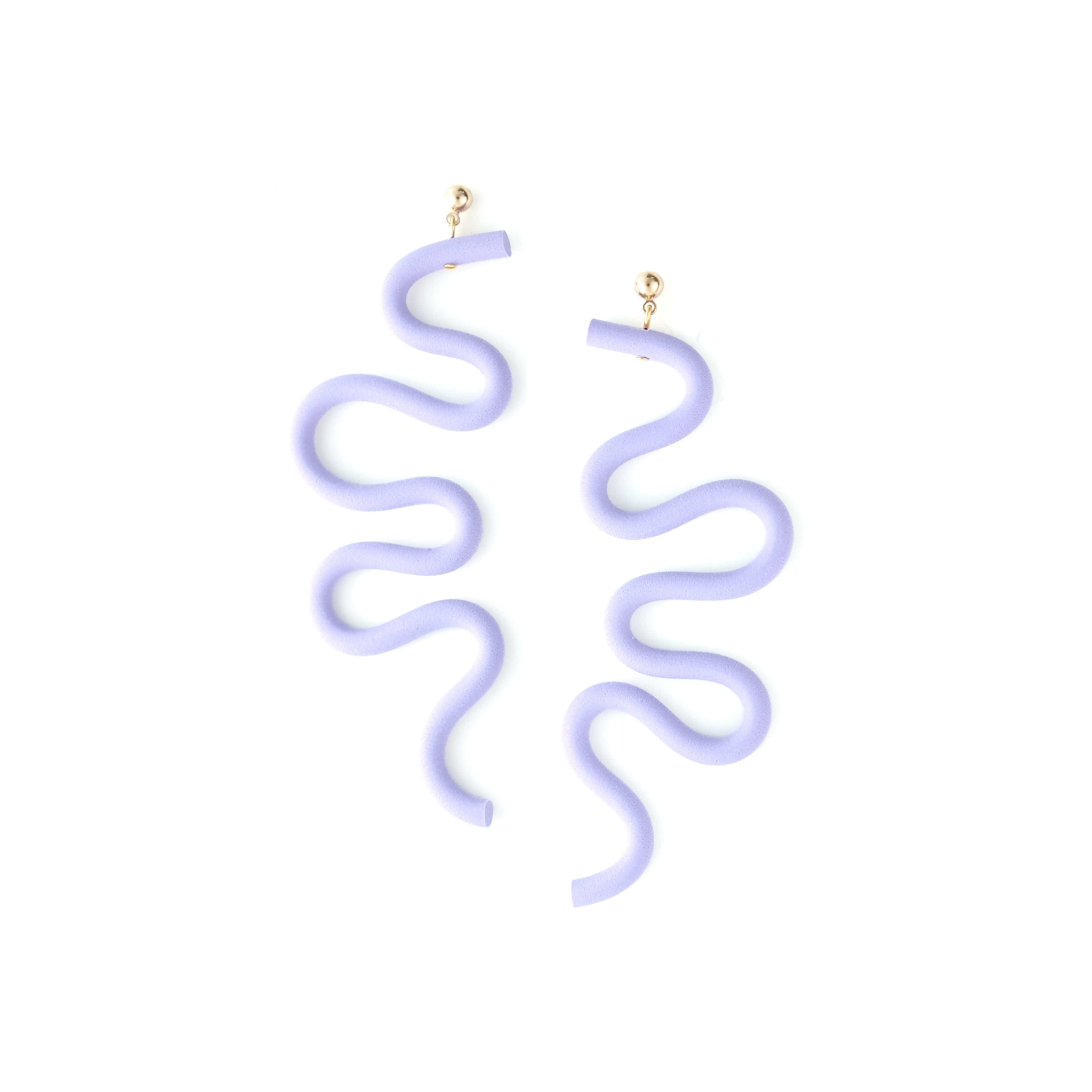 Tube Squiggle dangly earrings small in lavender #color_lavender