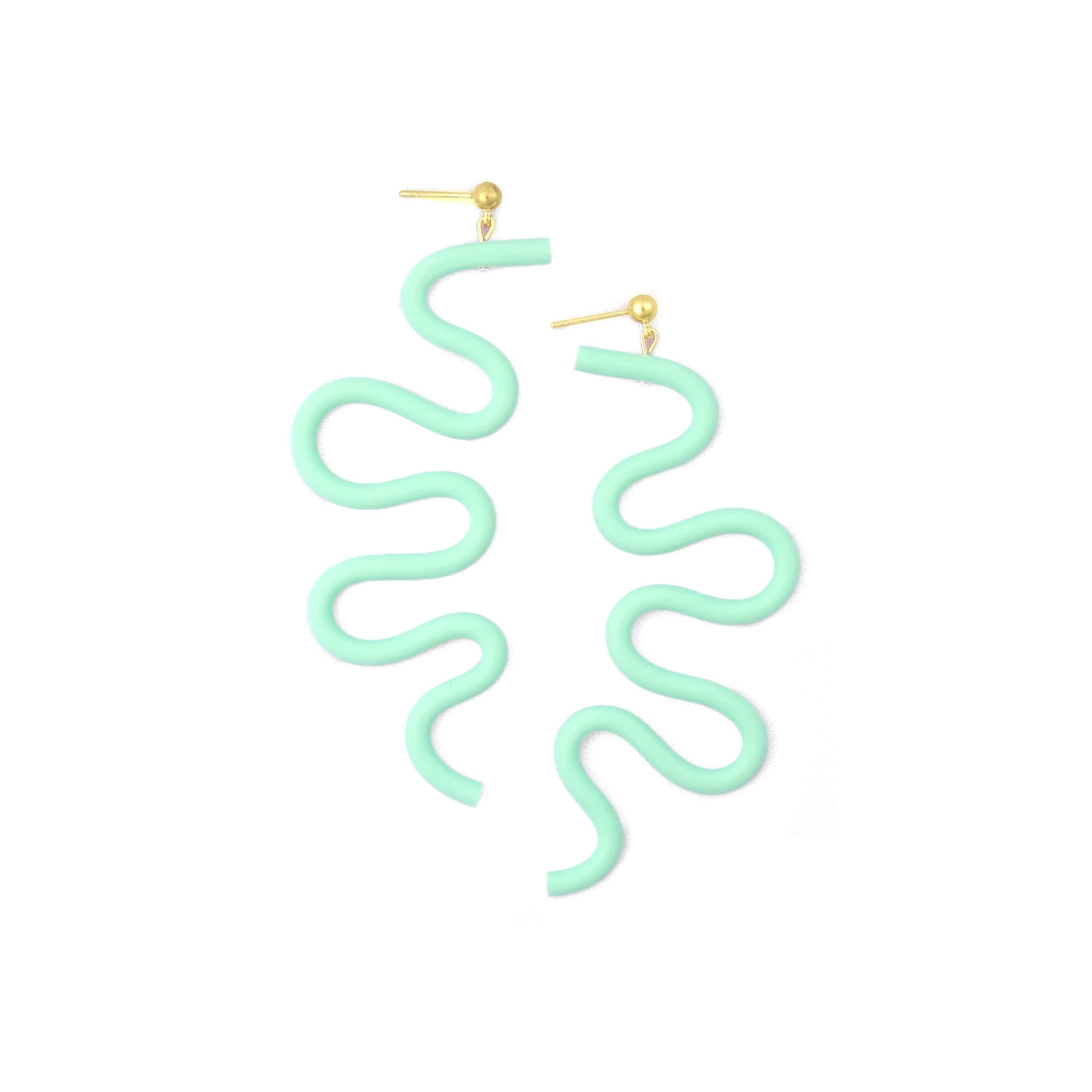 Tube Squiggle dangly statement earrings small in mint green #color_mint-green