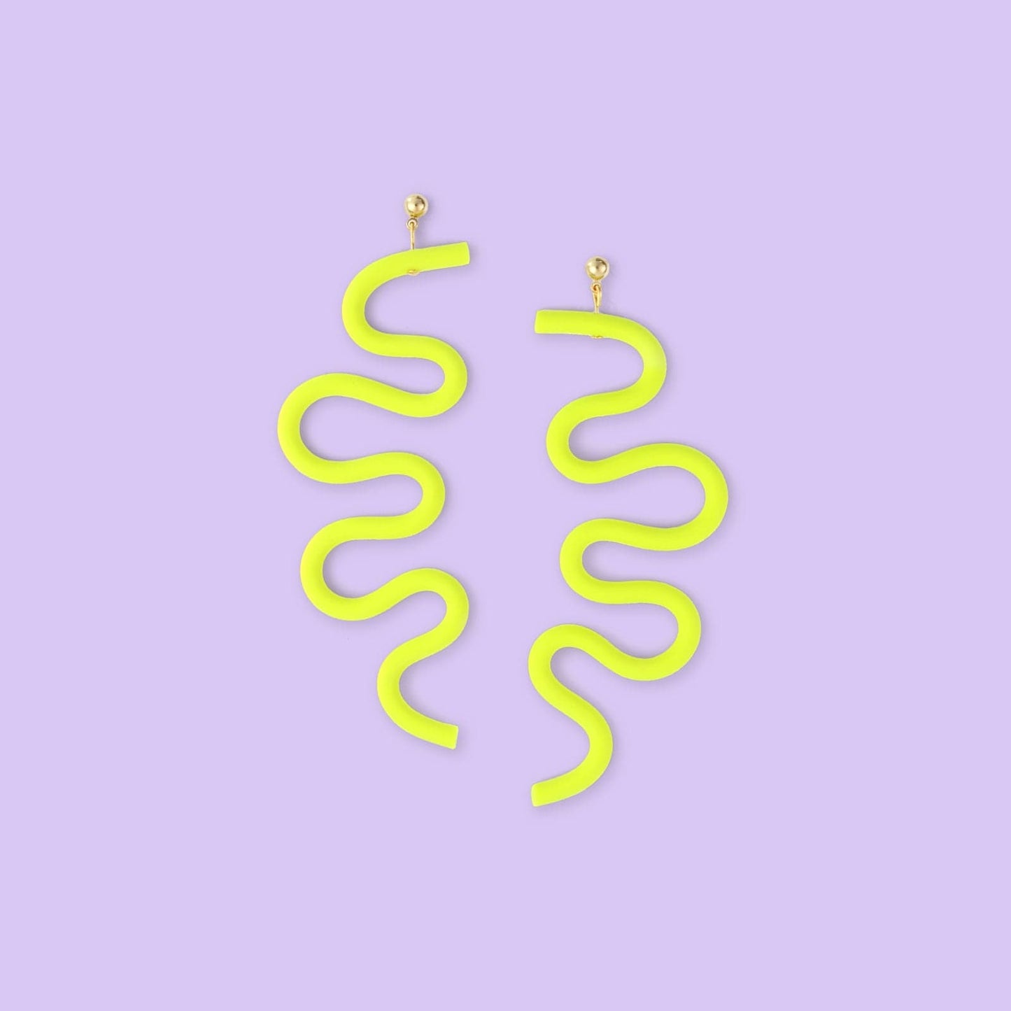 Tube Squiggle dangly statement earrings small in neon yellow #color_neon-yellow
