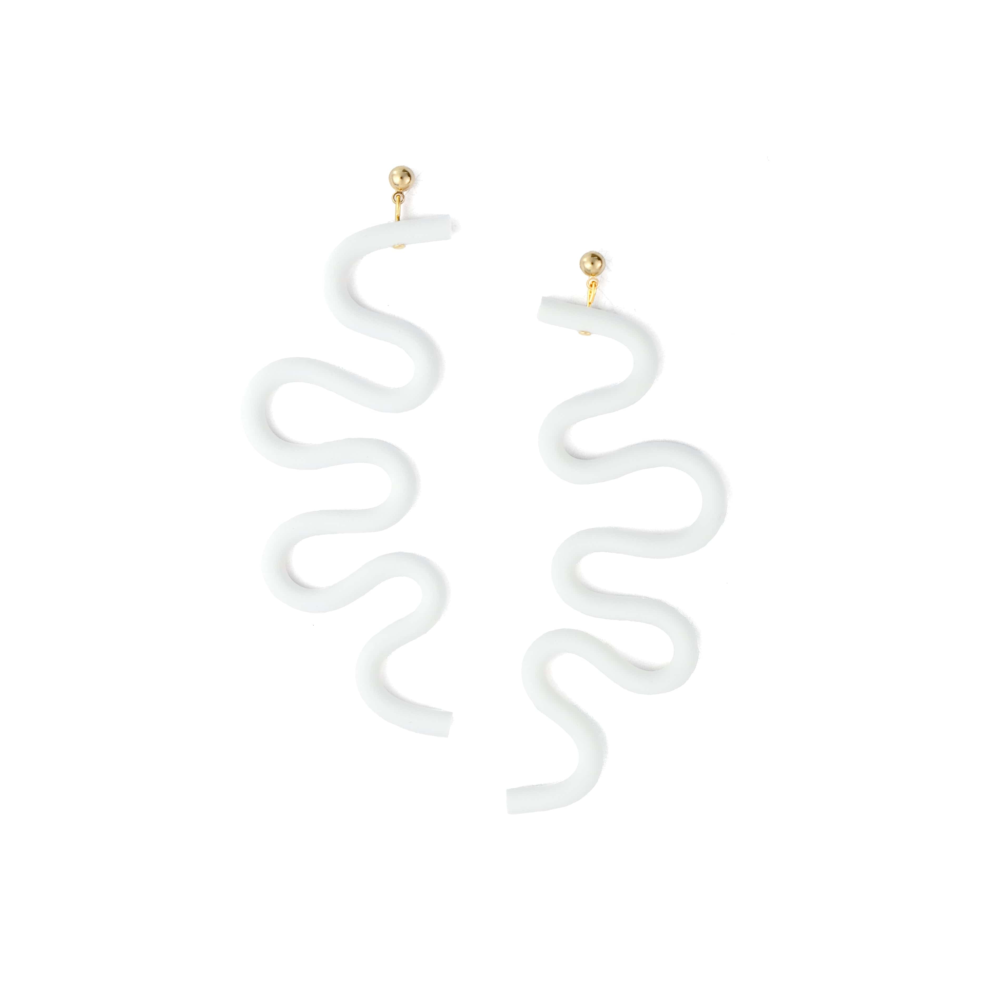 Tube Squiggle dangly statement earrings small in white #color_white