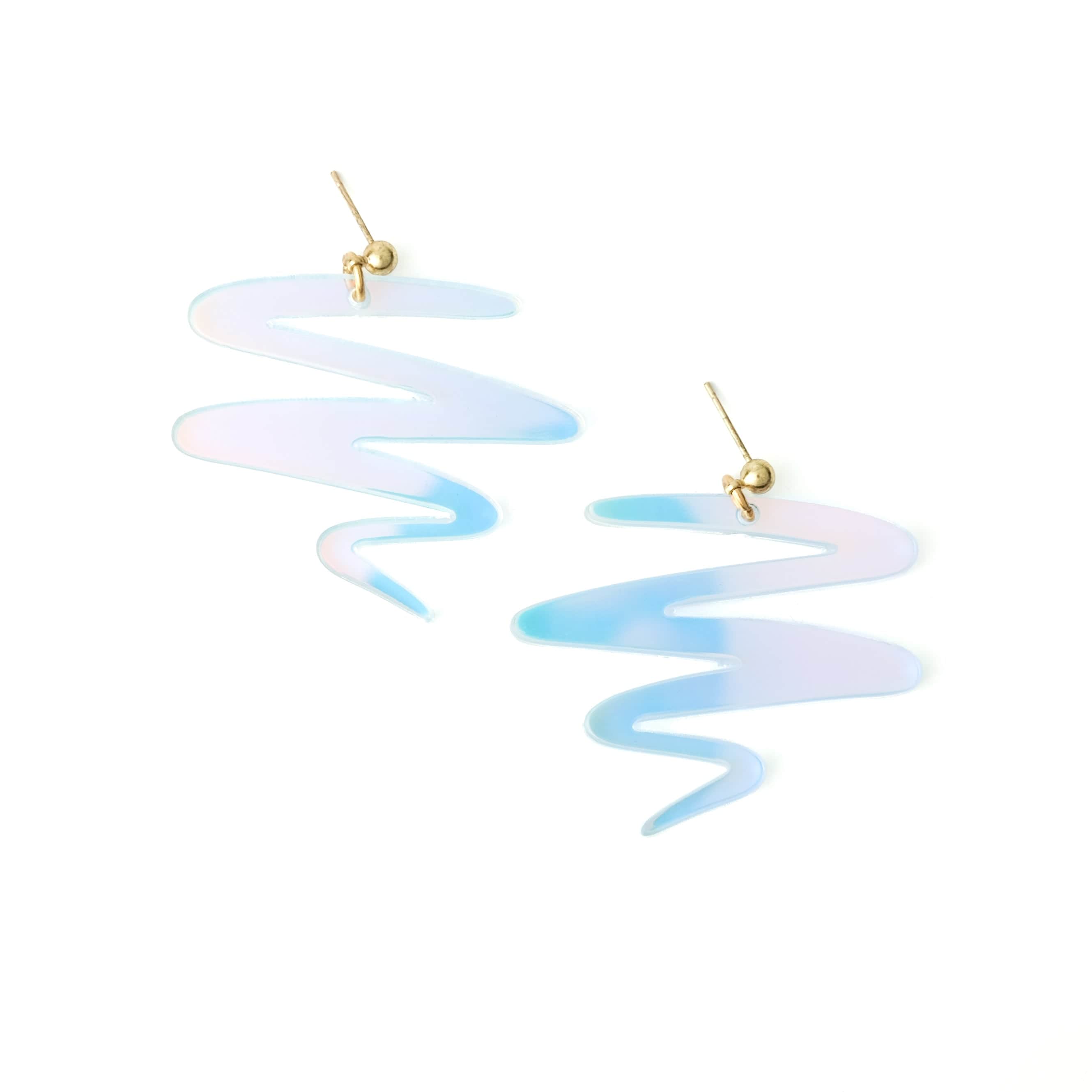 Unique, eye-catching, lightweight and cute Squiggle dangly earrings in iridescent #color_iridescent
