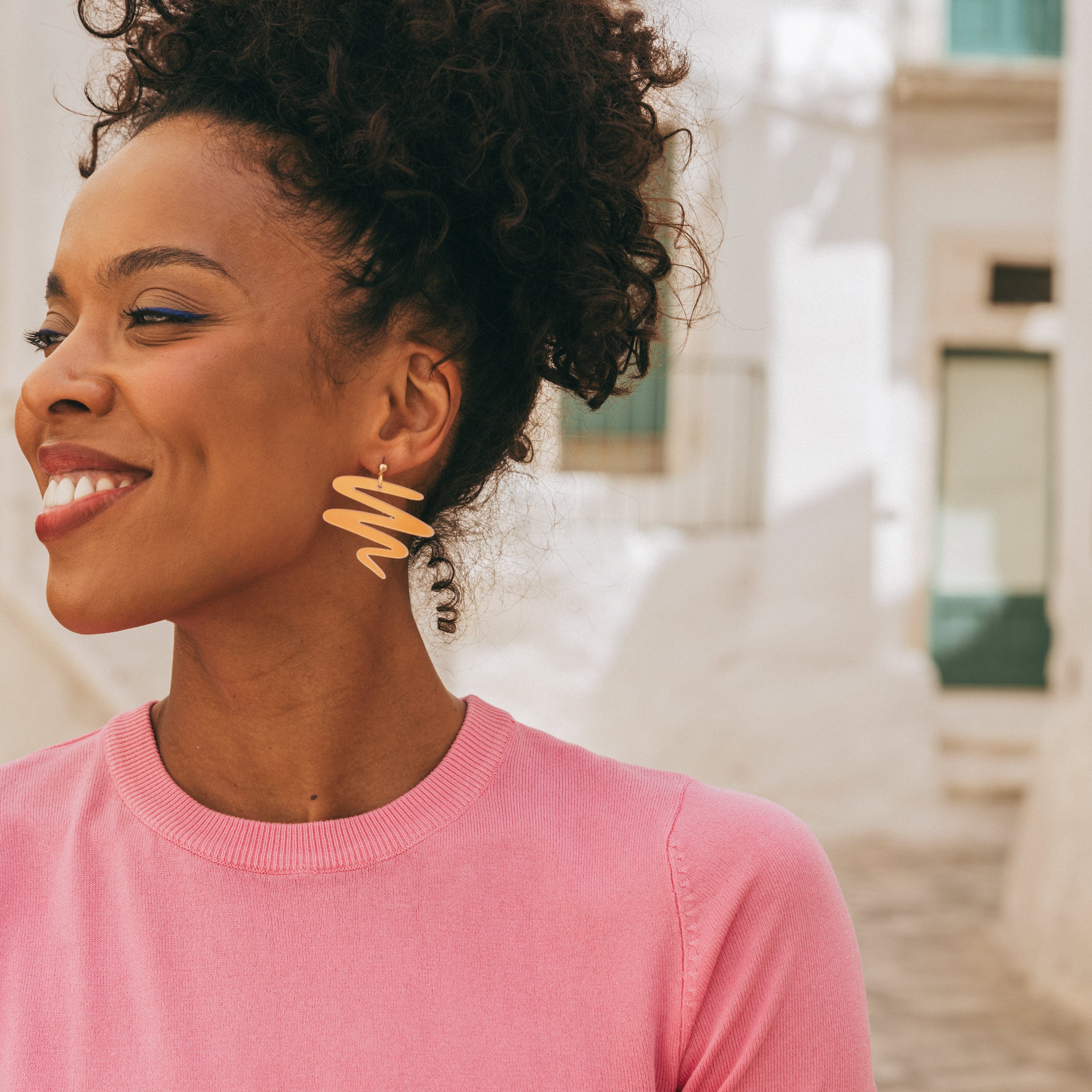 Unique, eye-catching, lightweight and cute Squiggle dangly earrings in iridescent #color_iridescent