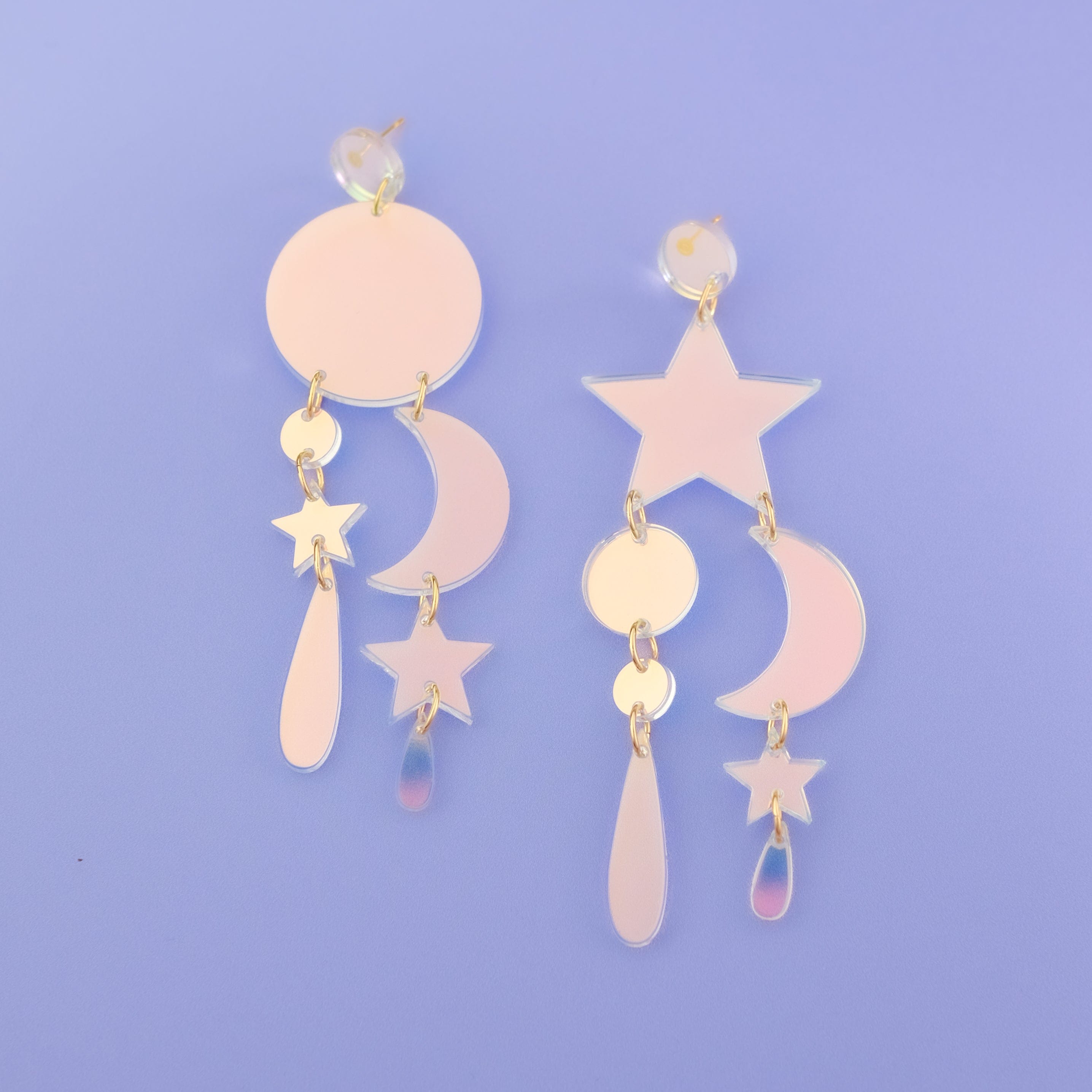 Celestial hand-made chandelier earrings in iridescent color #color_iridescent