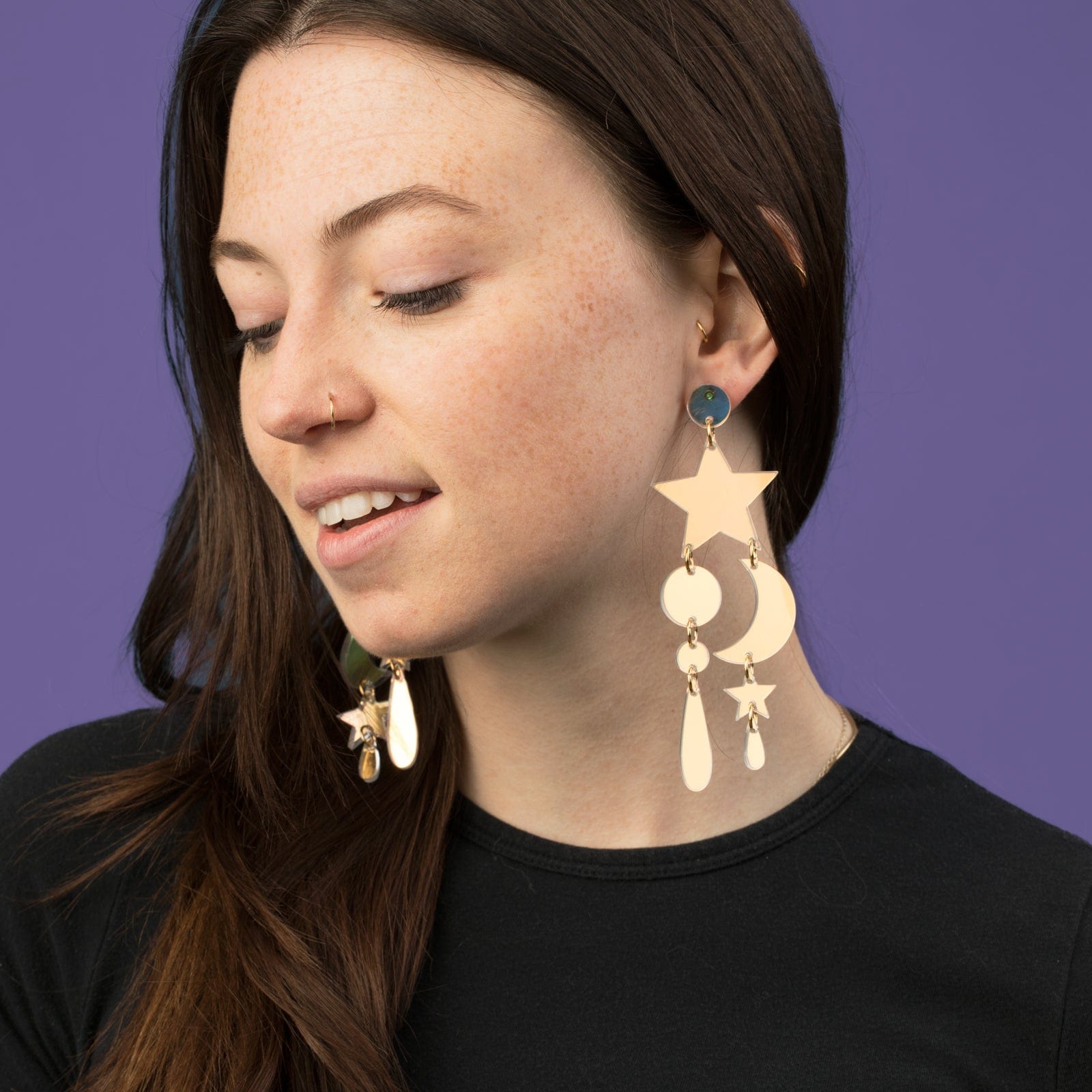 Celestial hand-made chandelier earrings in iridescent color #color_iridescent