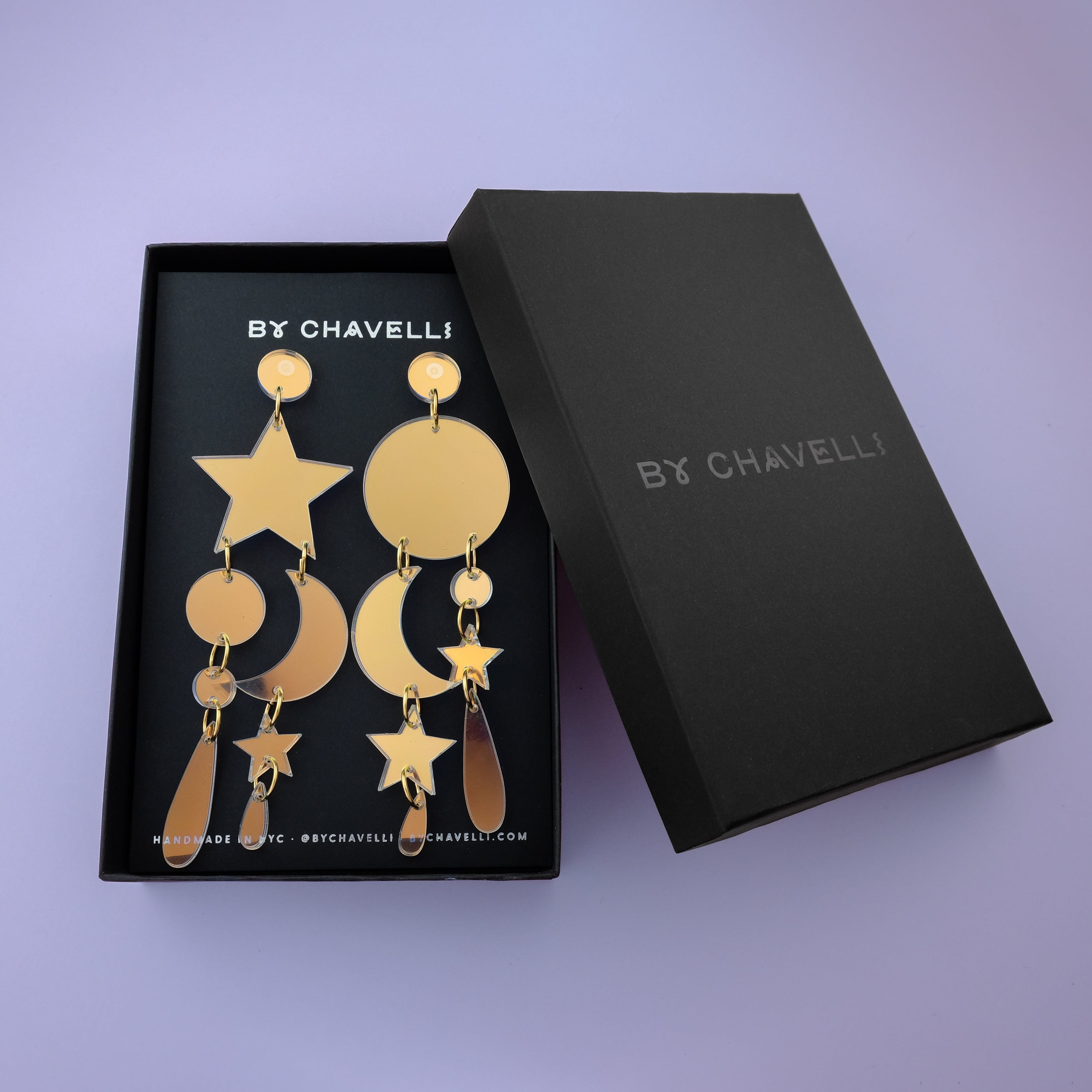 Celestial hand-made chandelier earrings in iridescent color #color_iridescent