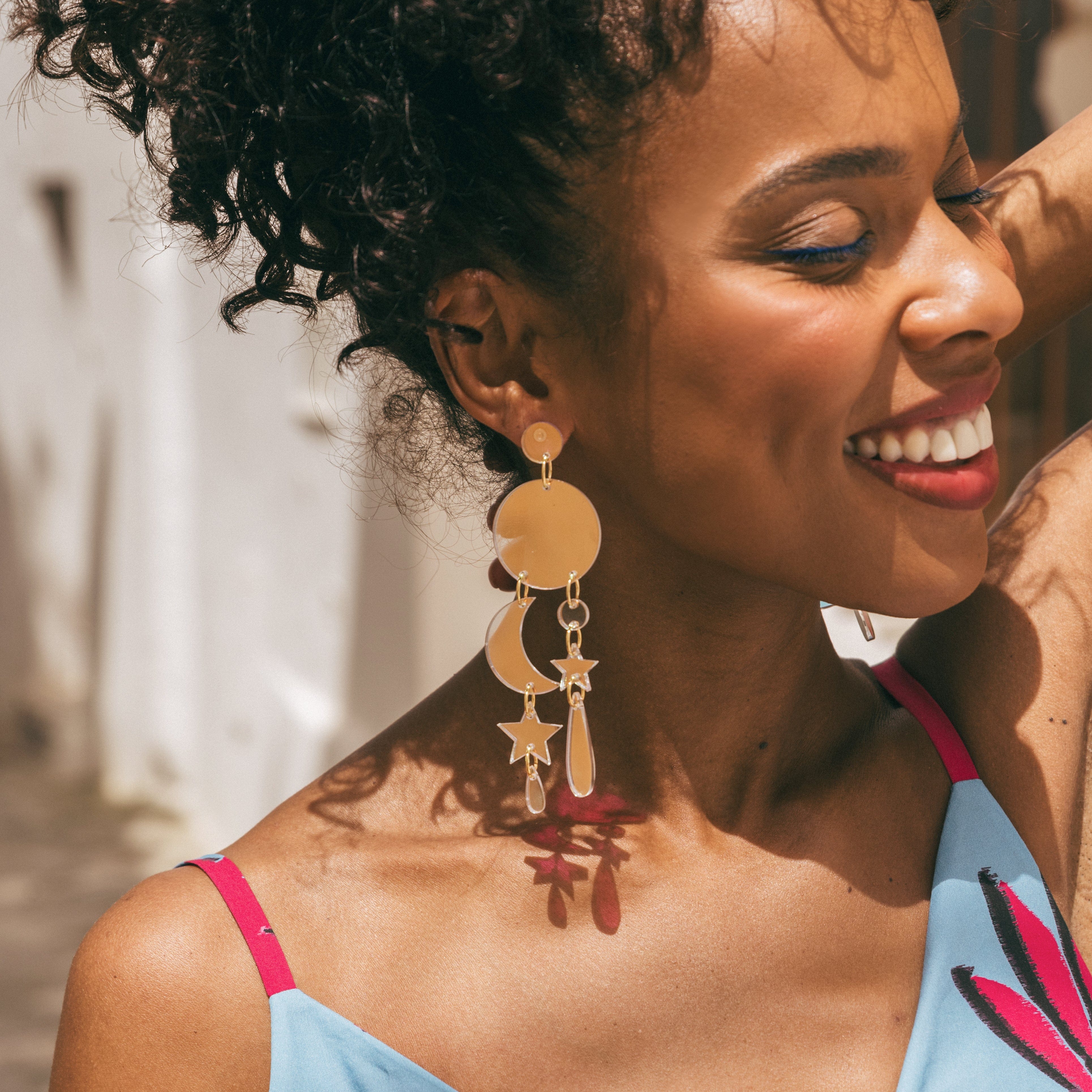 Celestial hand-made chandelier earrings in iridescent color #color_iridescent