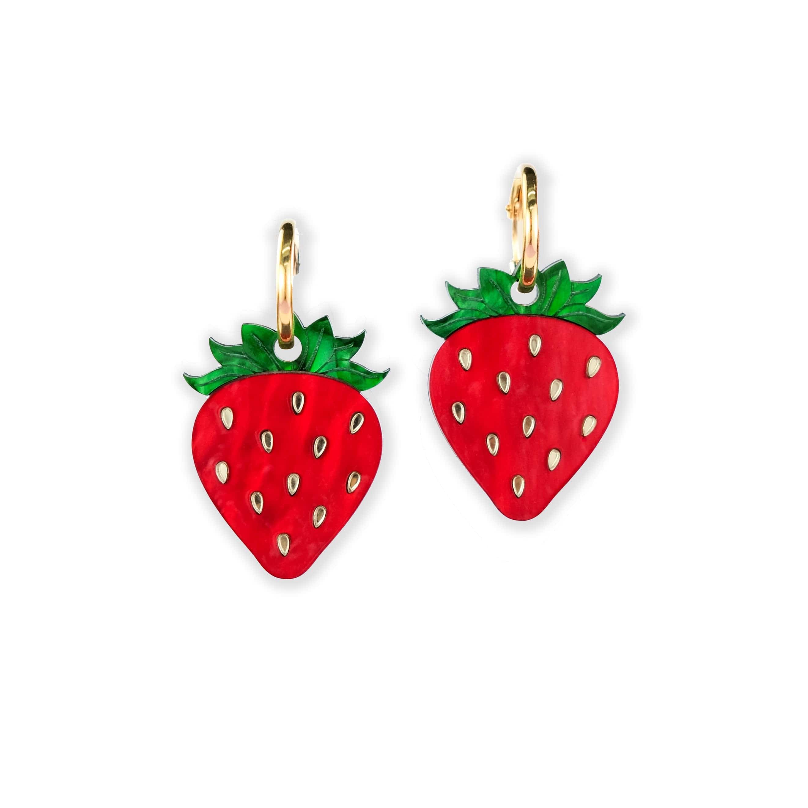 Strawberry dangly gold-filled hoop earrings with removable charm