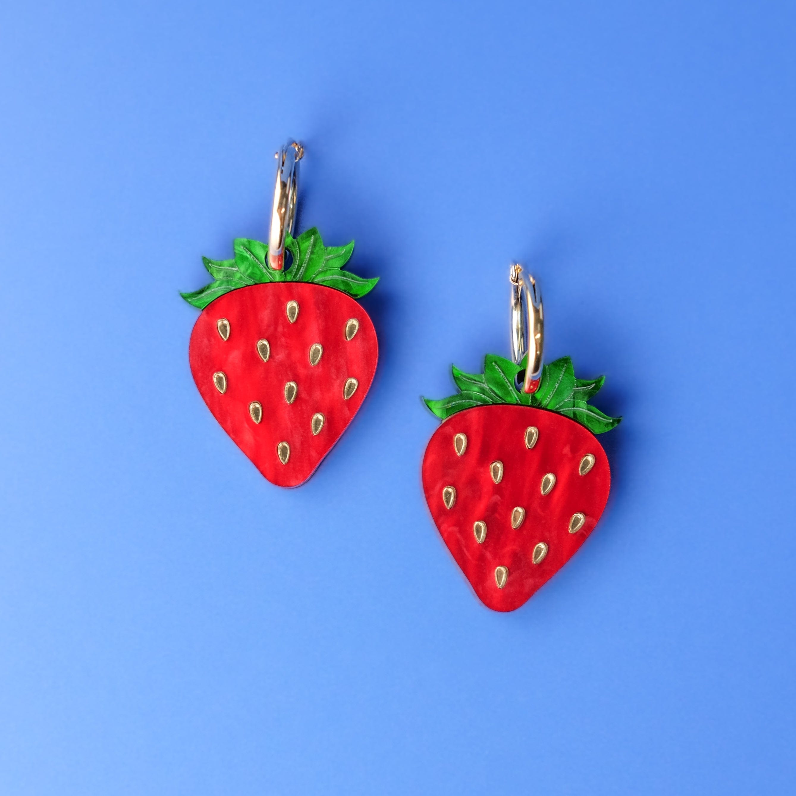 Strawberry dangly gold-filled hoop earrings with removable charm