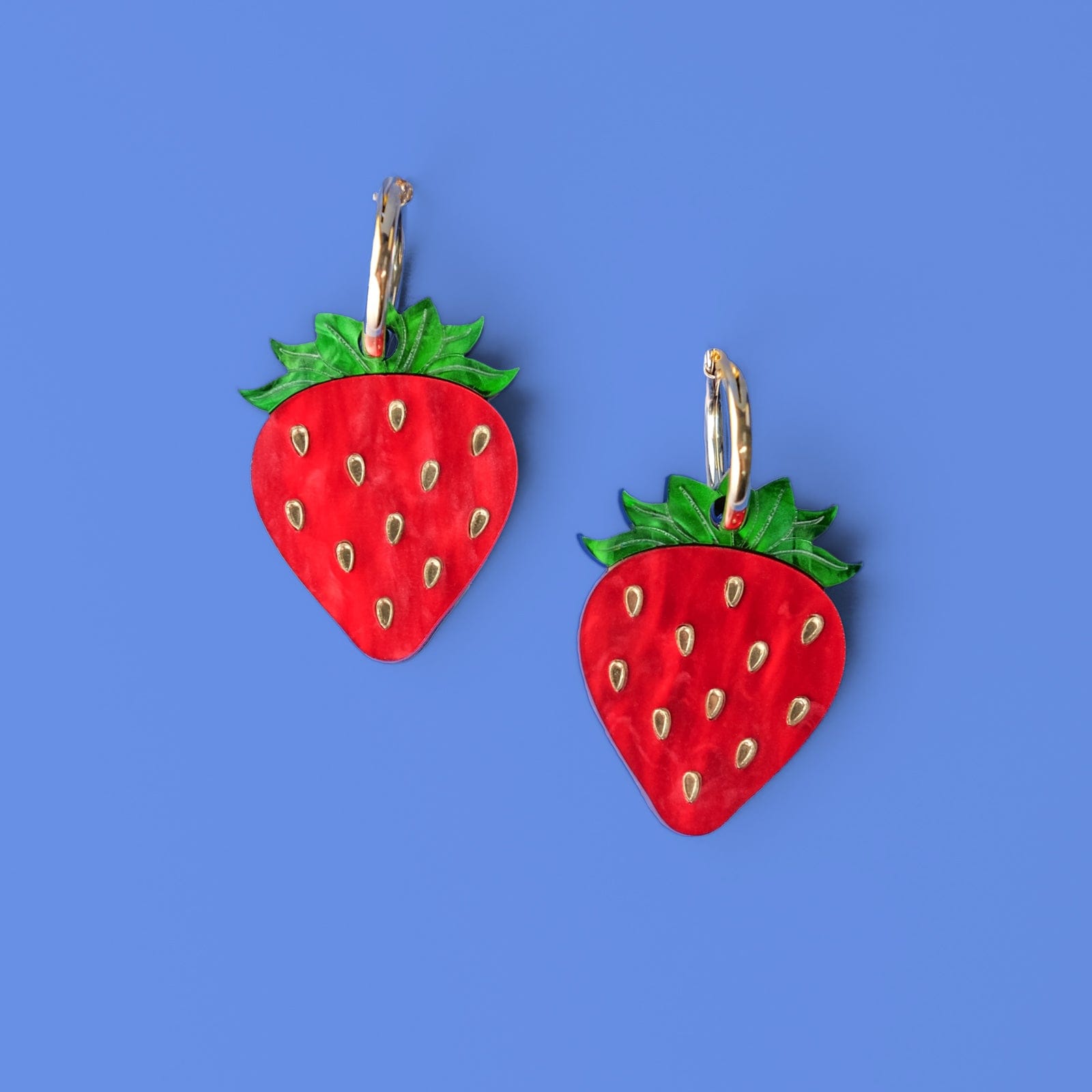 Strawberry dangly gold-filled hoop earrings with removable charm
