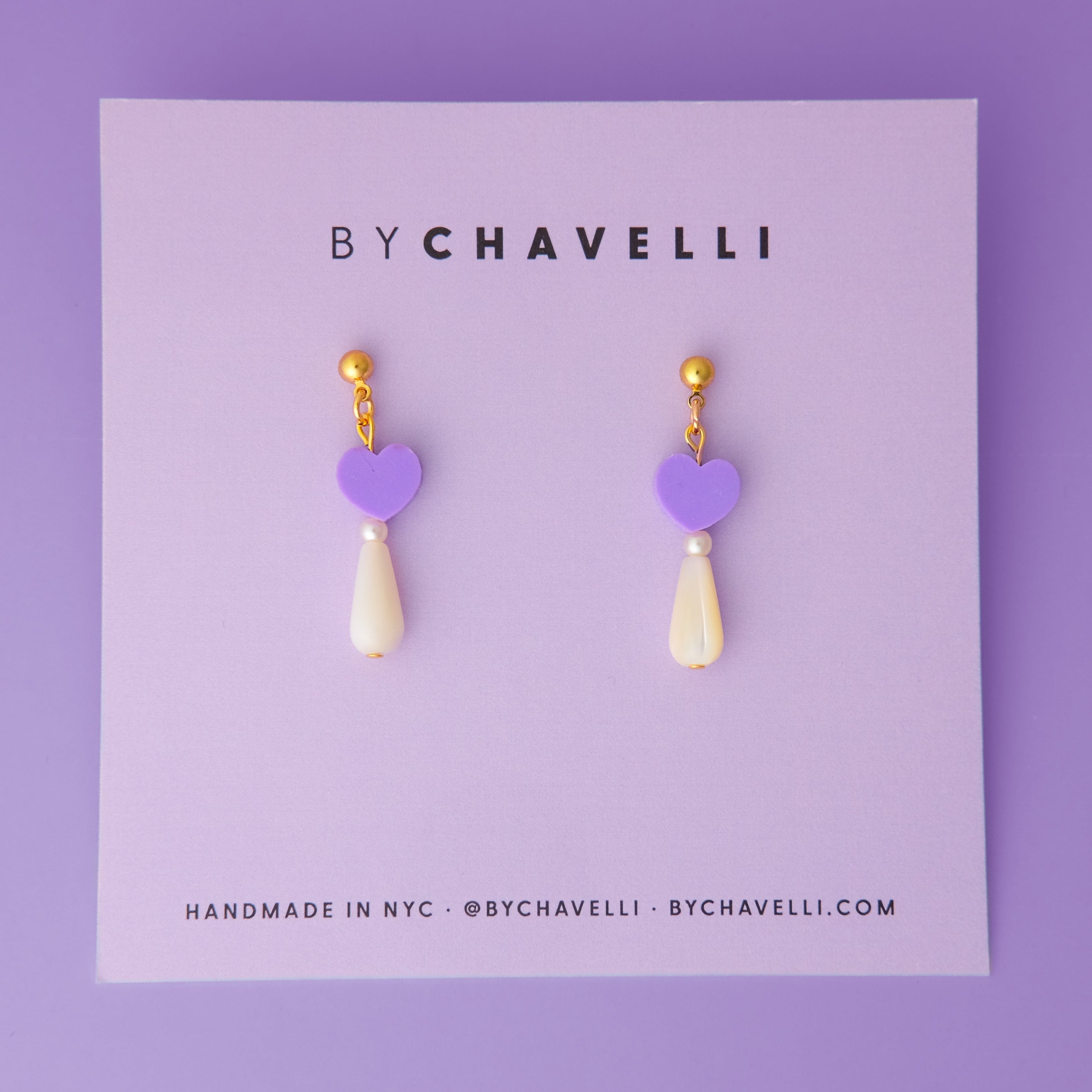 Tiny heart drop earrings #color_lilac