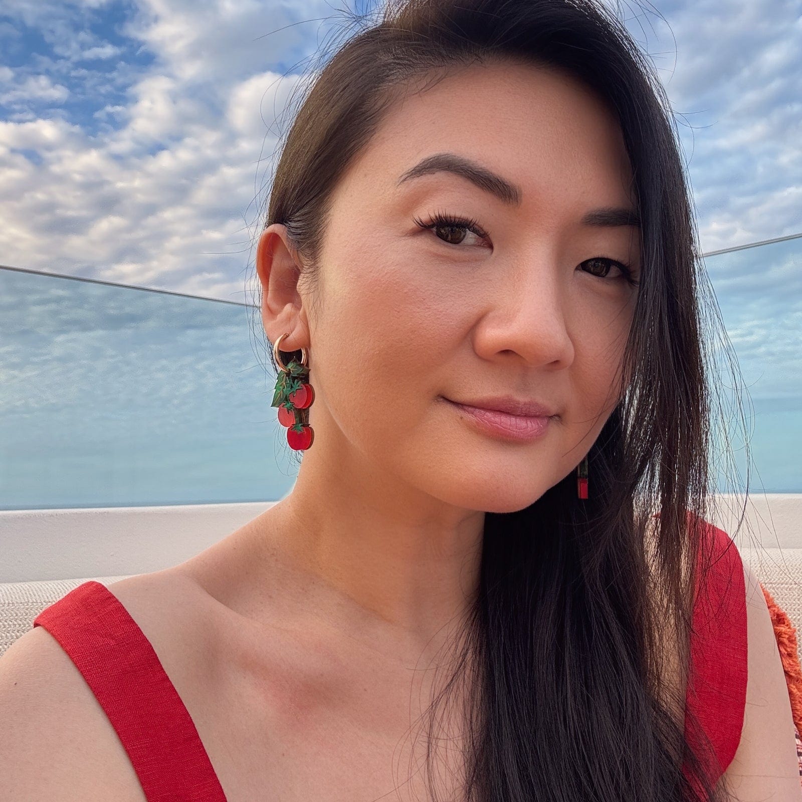 Tomato On-The-Vine dangly hoop earrings
