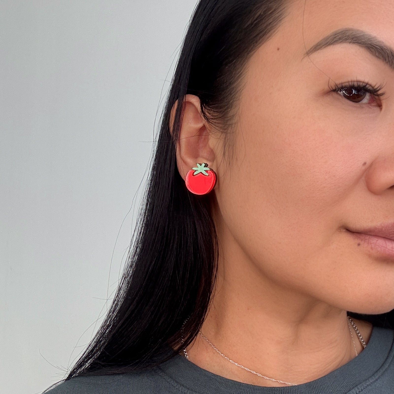 Cute hand-made tomato stud earrings with titanium posts