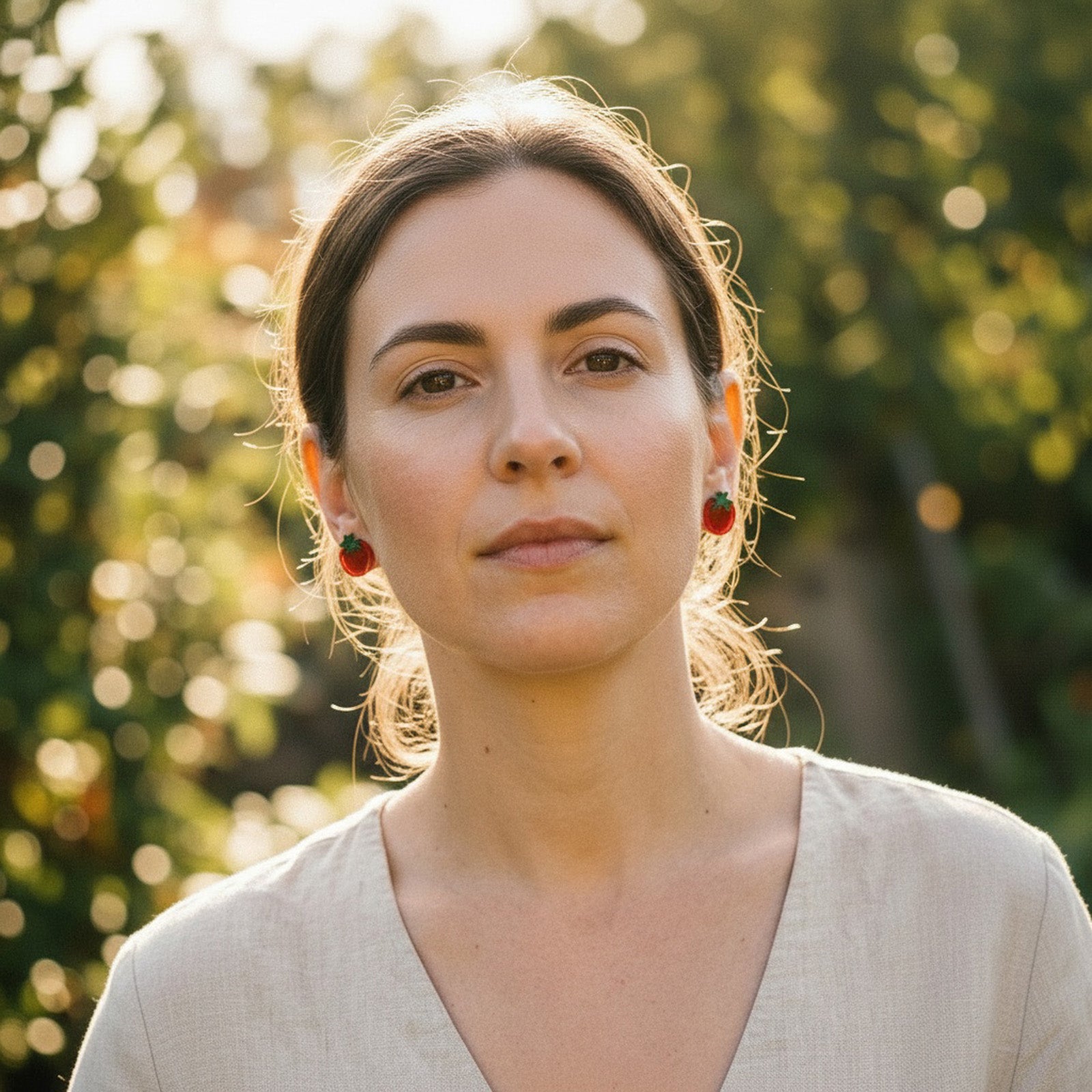 Cute hand-made tomato stud earrings with titanium posts