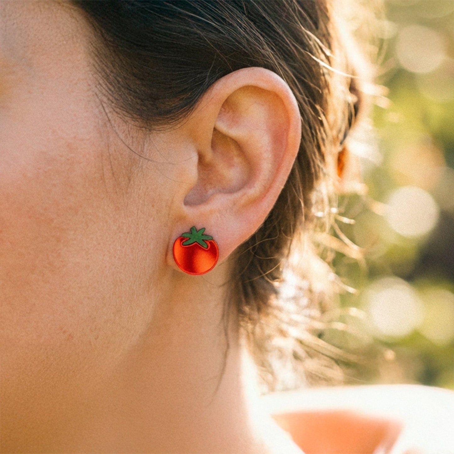 Cute hand-made tomato stud earrings with titanium posts