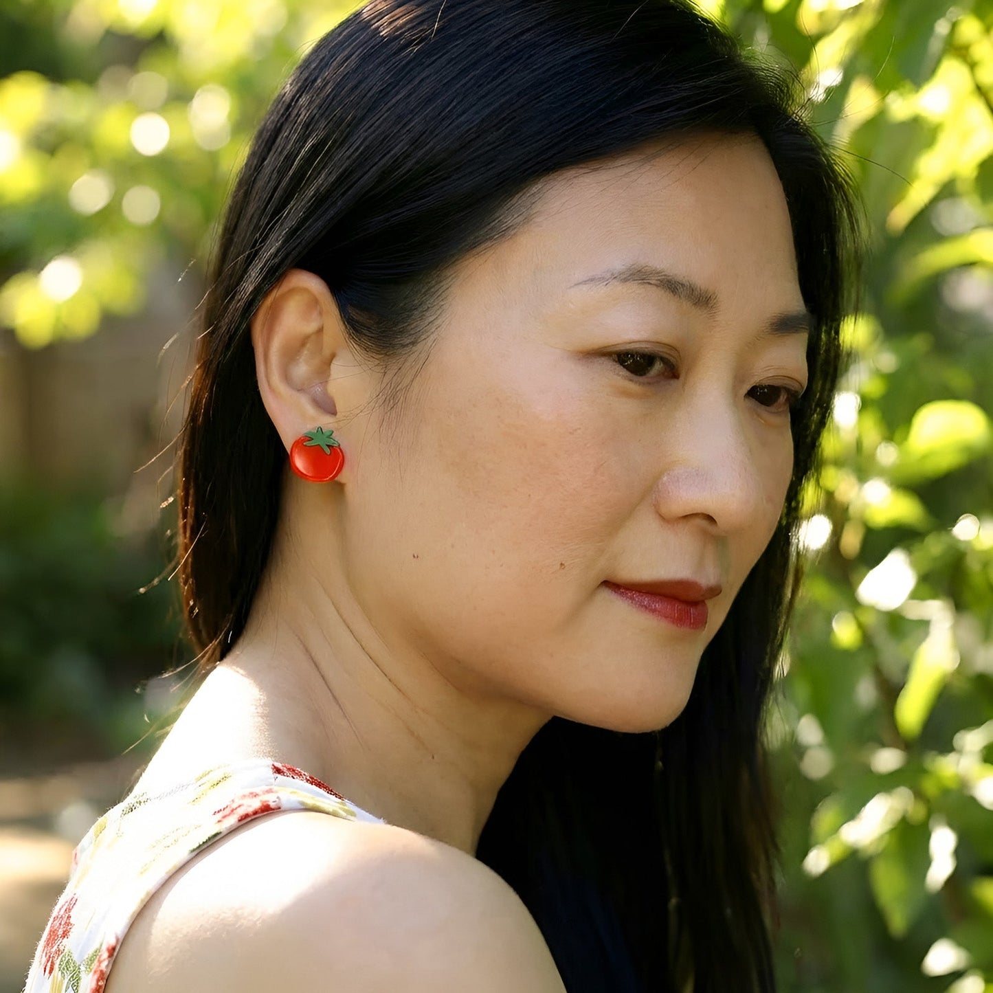 Cute hand-made tomato stud earrings with titanium posts