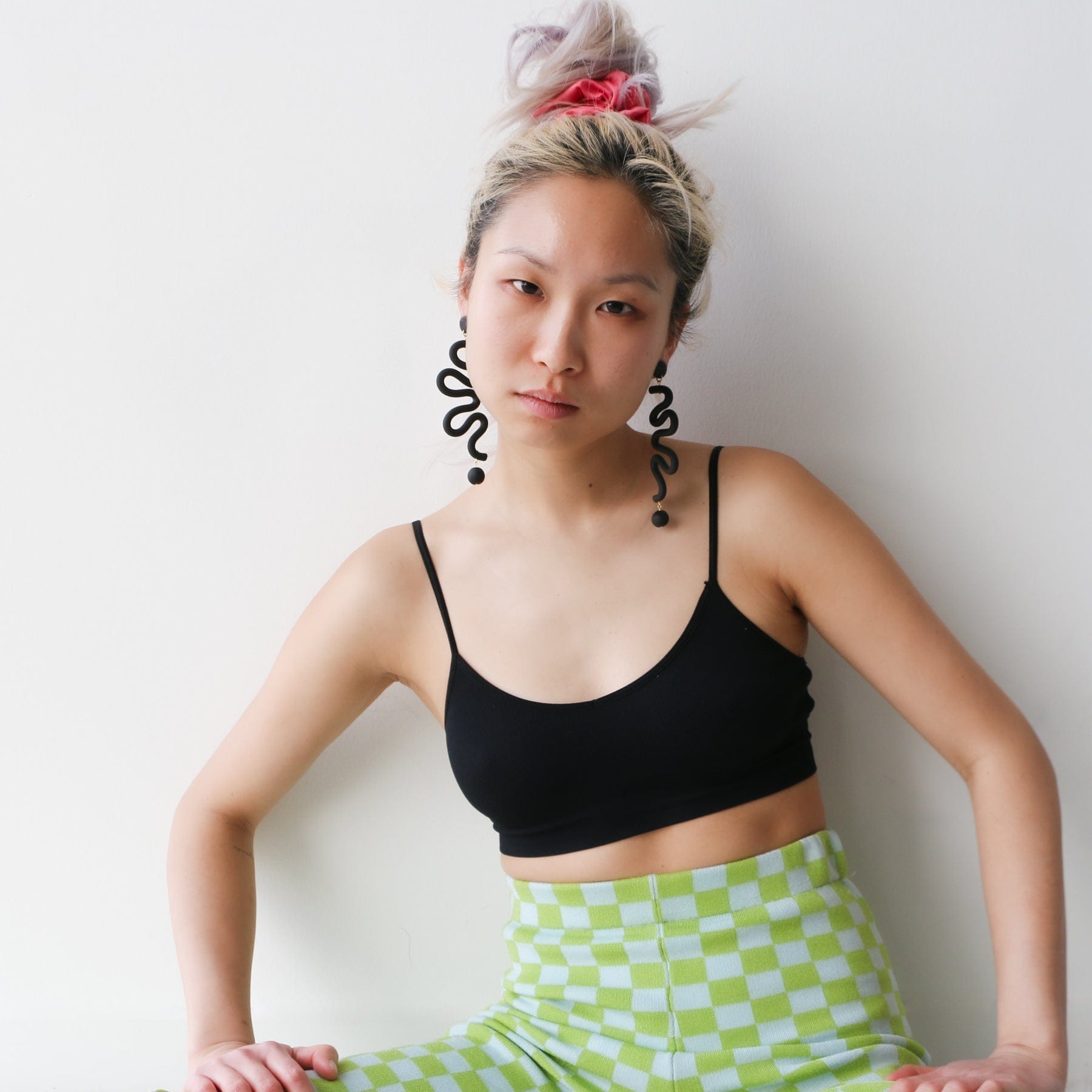 Tube Squiggles Dangly Funky Earrings in black #color_black
