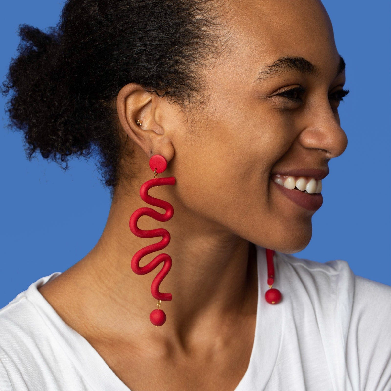 Tube Squiggles Dangly Funky Earrings #color_red
