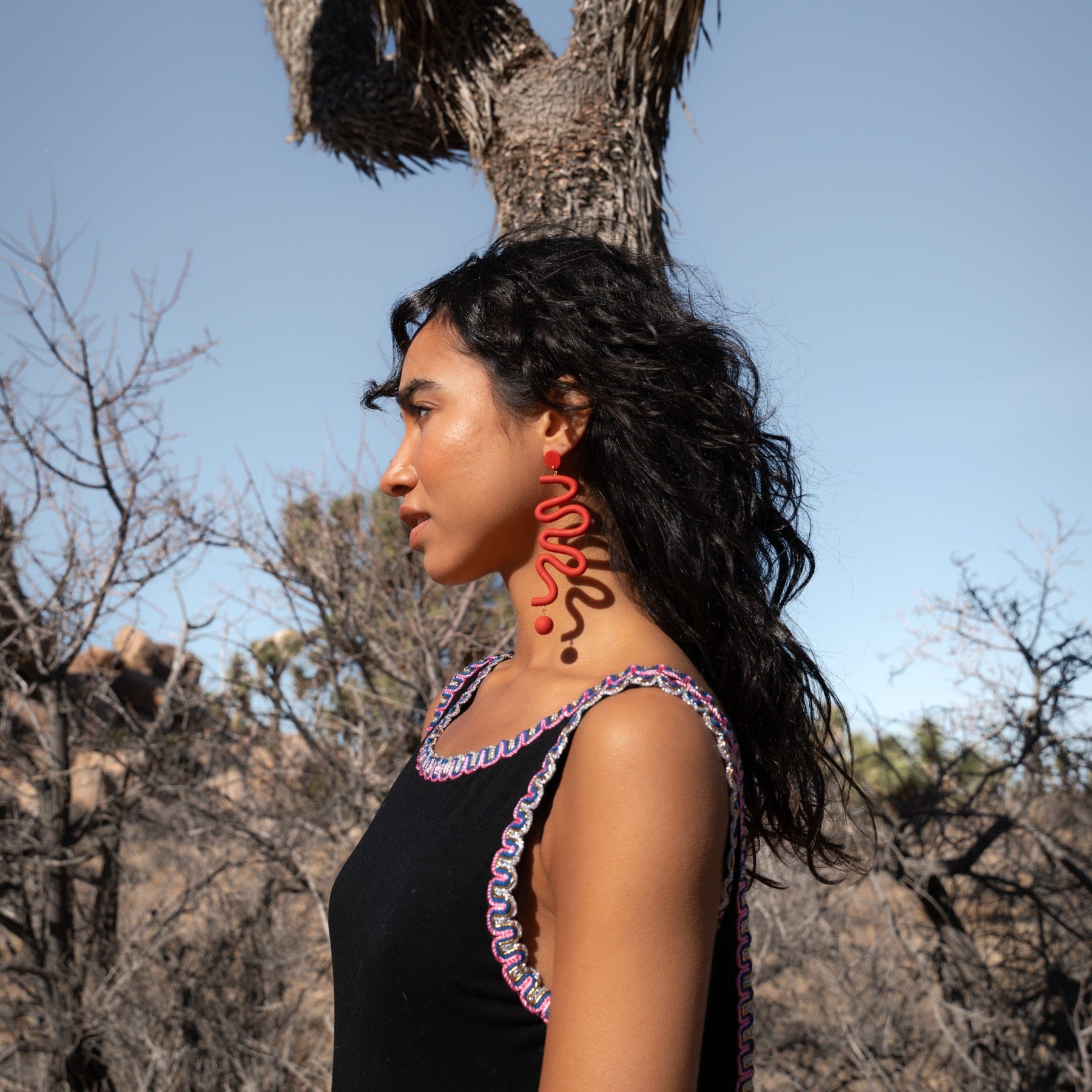 Tube Squiggles Dangly Funky Earrings in red #color_red
