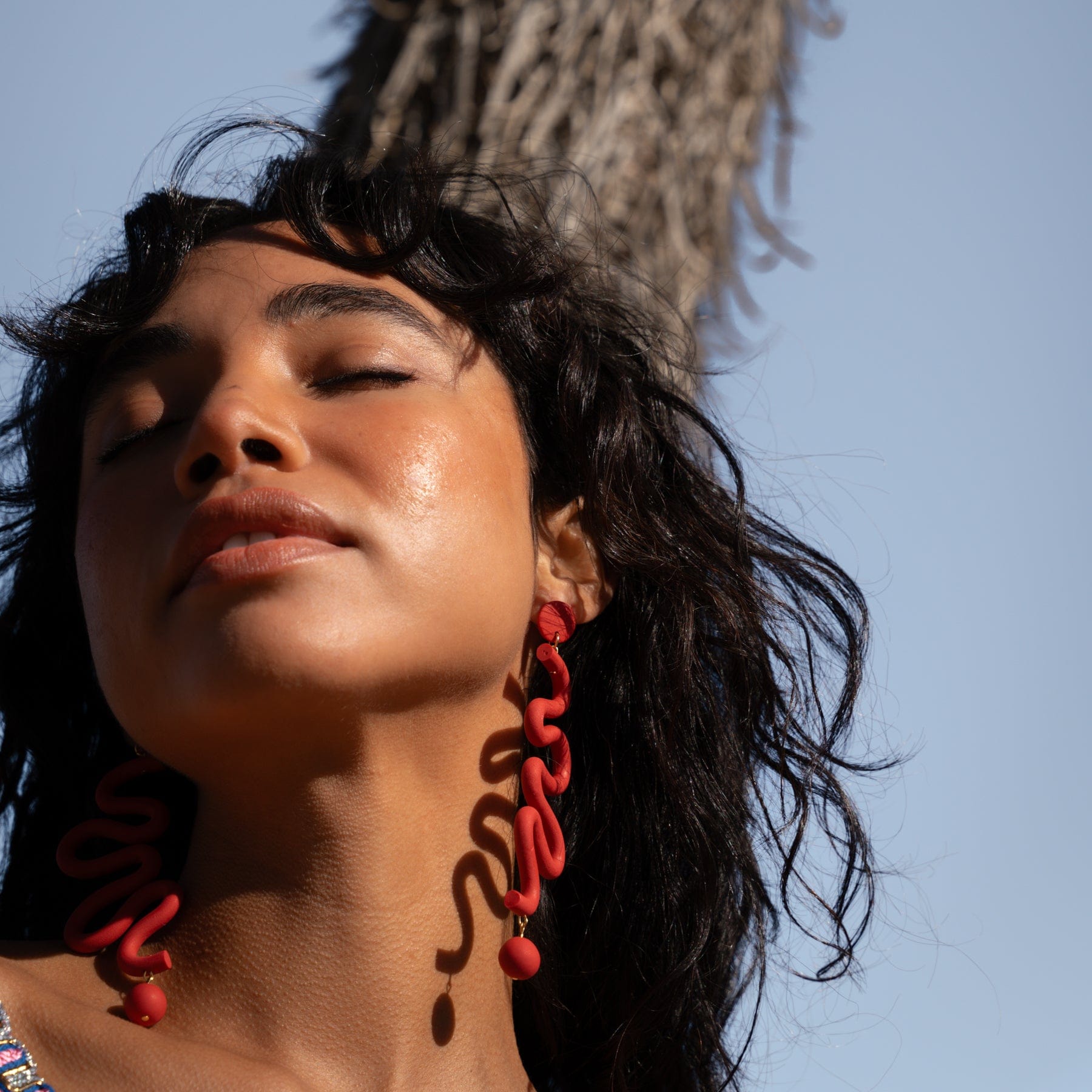 Tube Squiggles Dangly Funky Earrings in red #color_red
