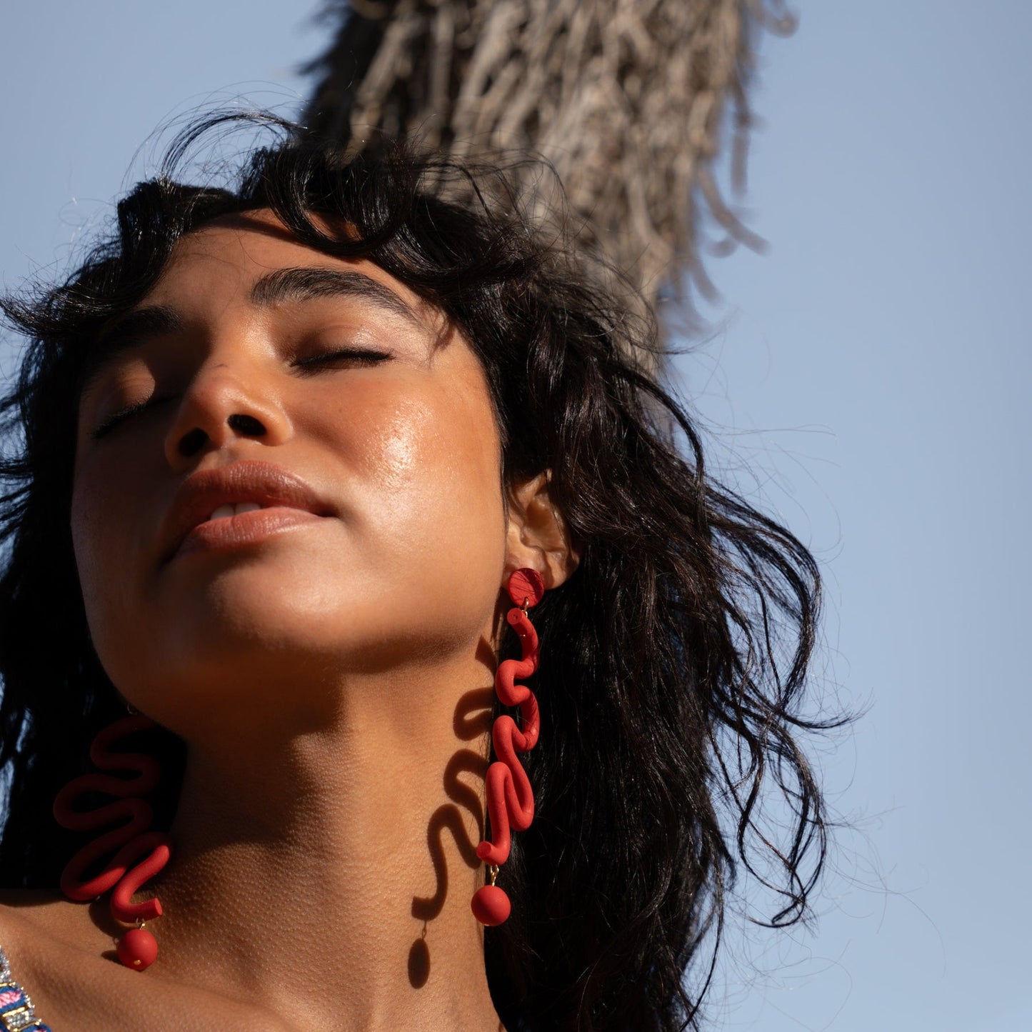 Tube Squiggles Dangly Funky Earrings in red #color_red