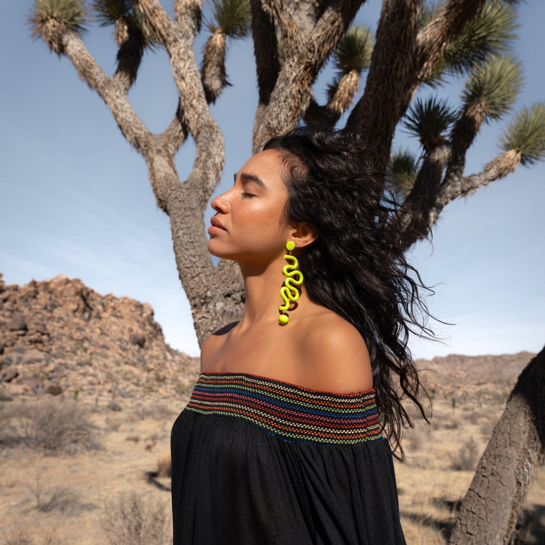 Tube Squiggles Dangly Funky hand-made Statement Earrings in Neon Yellow #color_neon-yellow