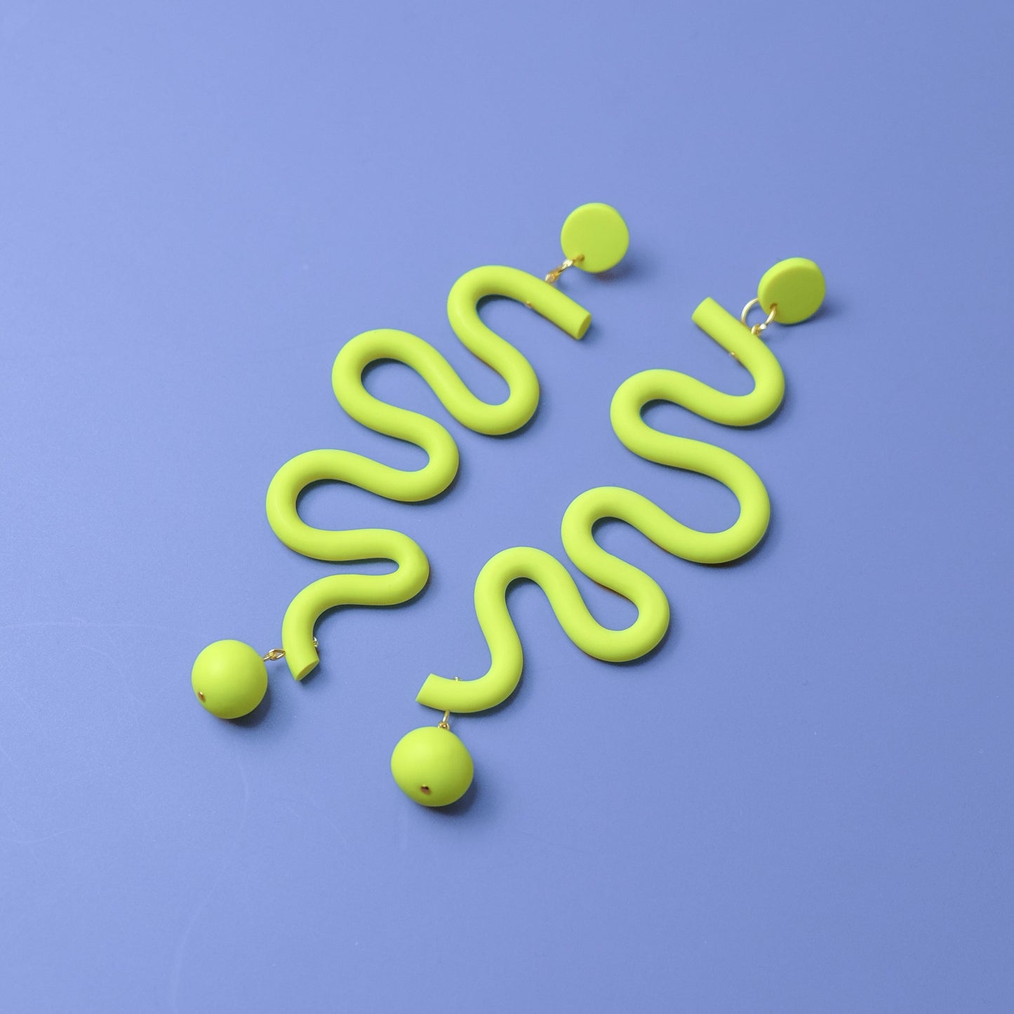 Tube Squiggles Dangly Funky hand-made Statement Earrings in Neon Yellow #color_neon-yellow
