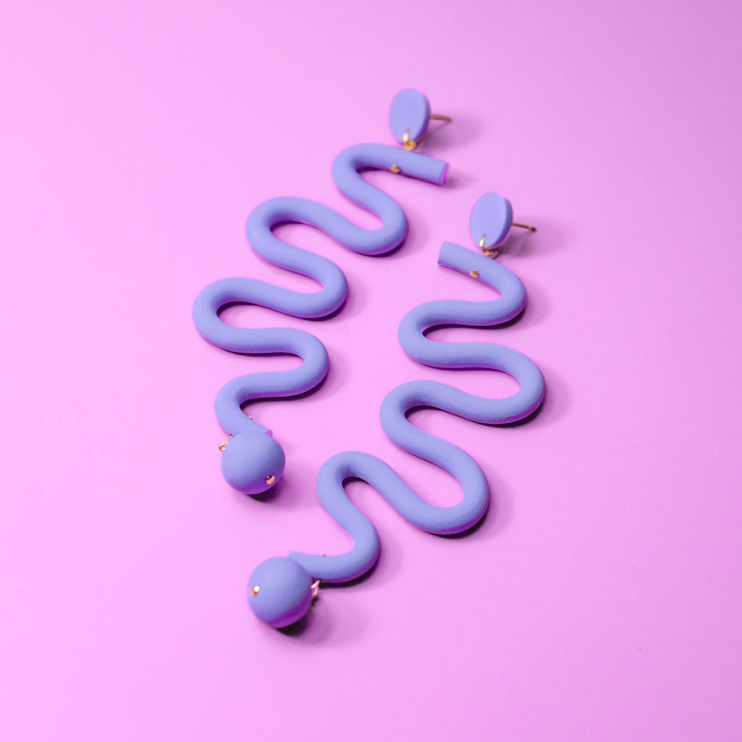 Tube Squiggles Dangly Funky Statement Earrings  in lavender purple #color_lavender