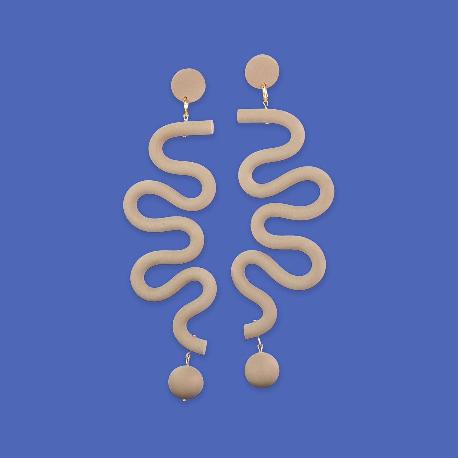 Tube Squiggles Dangly Funky hand-made Statement Earrings in Taupe #color_taupe