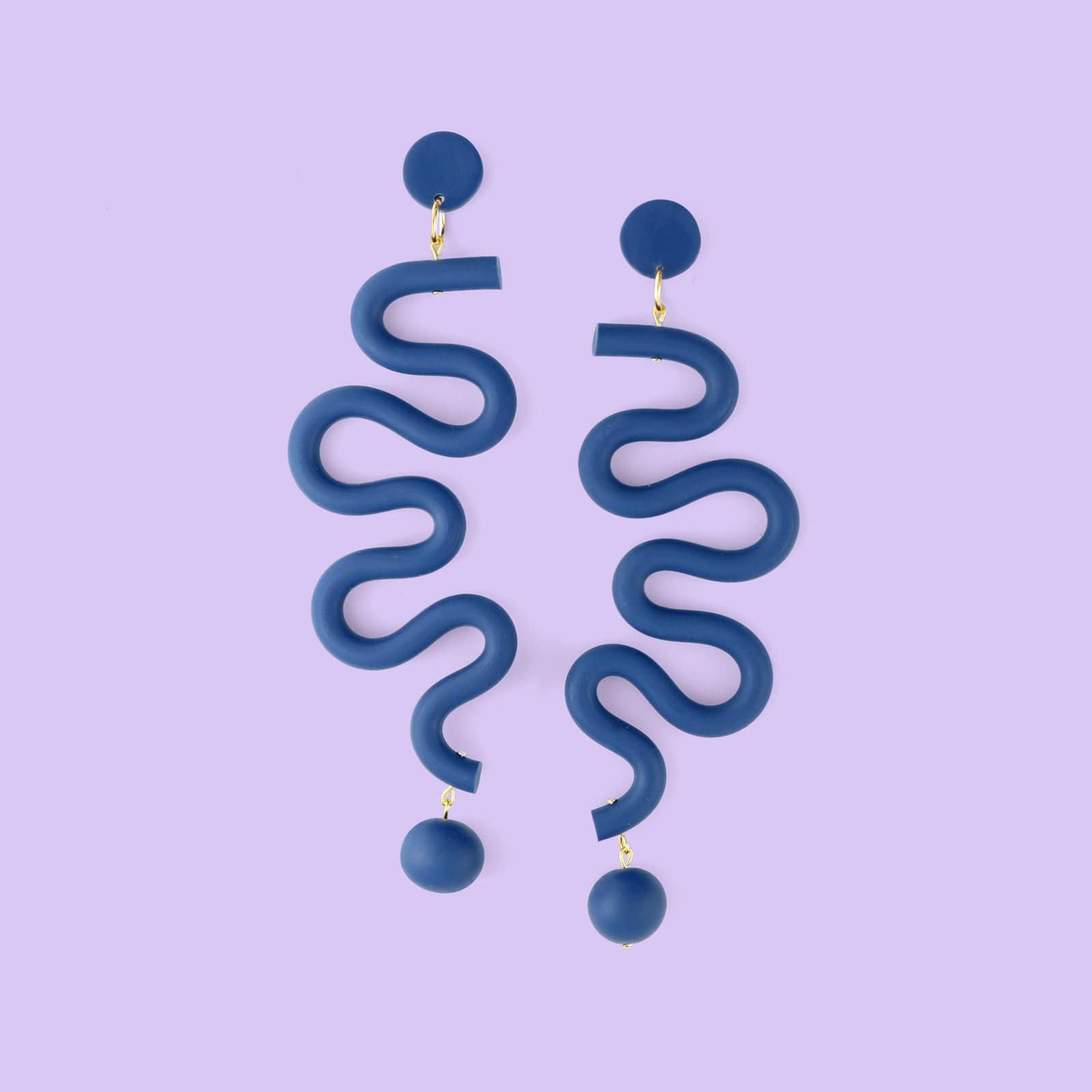 Tube Squiggles Dangly Funky hand-made Statement Earrings in Navy #color_navy