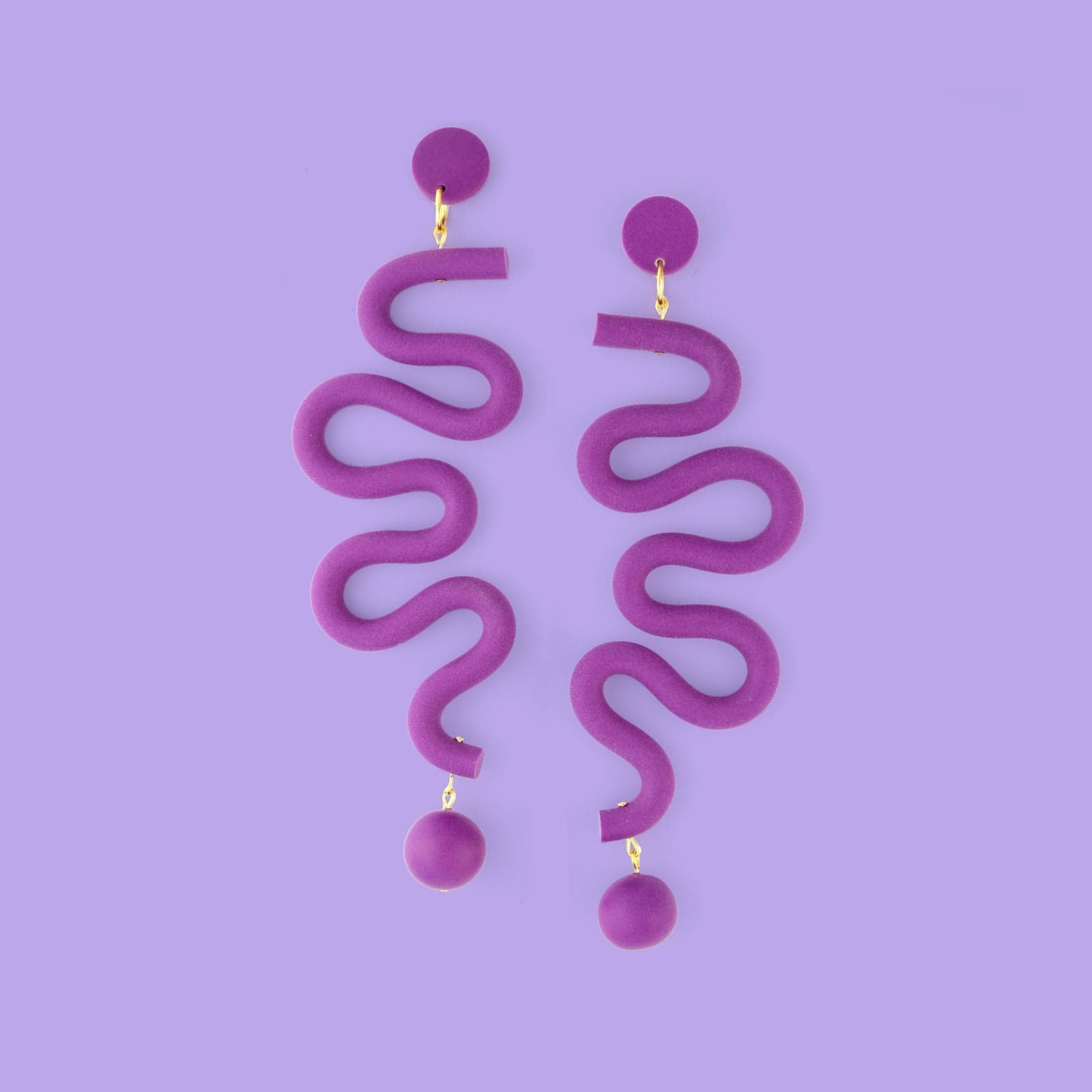 Tube Squiggles Dangly Funky hand-made Statement Earrings in Deep Purple #color_deep-purple