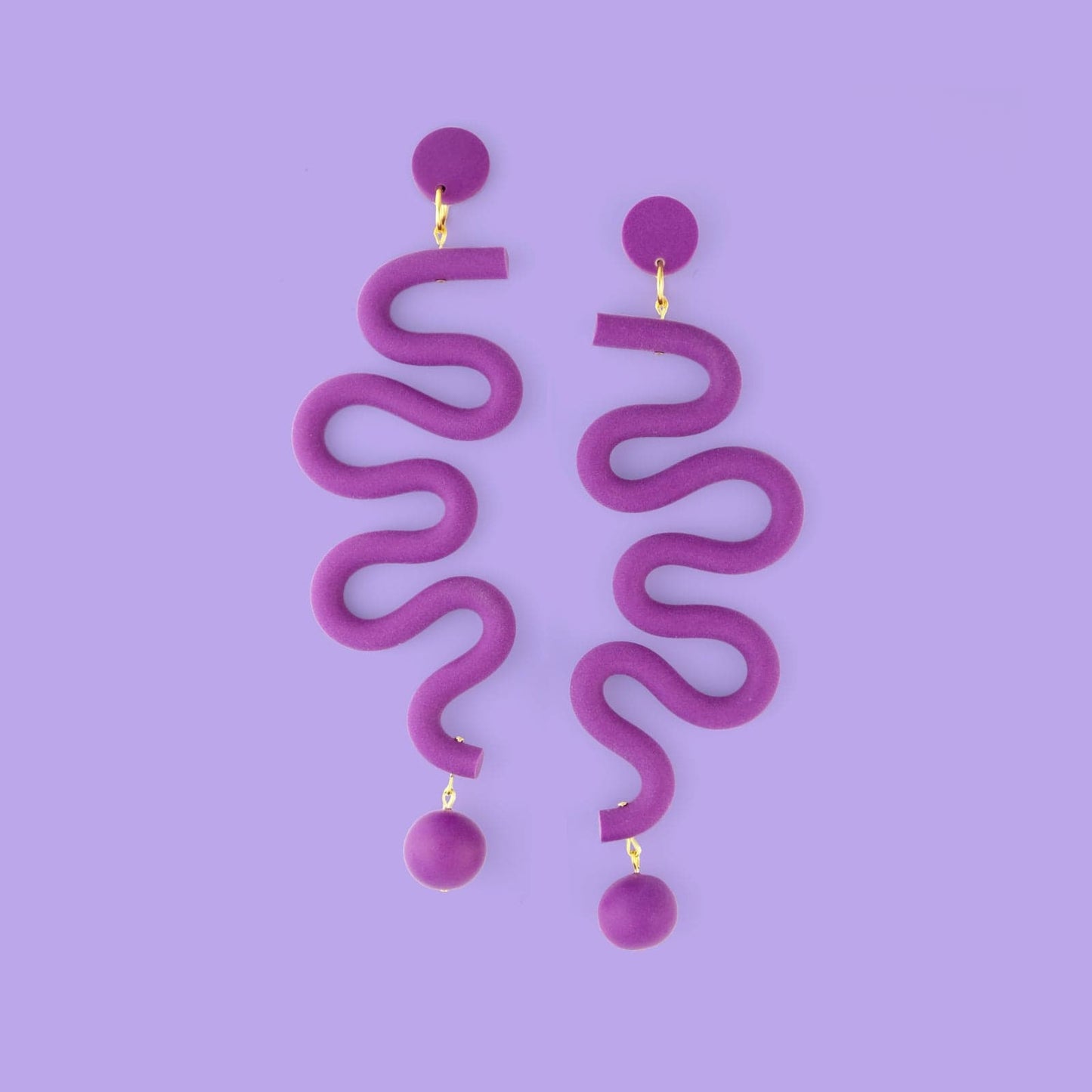 Tube Squiggles Dangly Funky hand-made Statement Earrings in Deep Purple #color_deep-purple