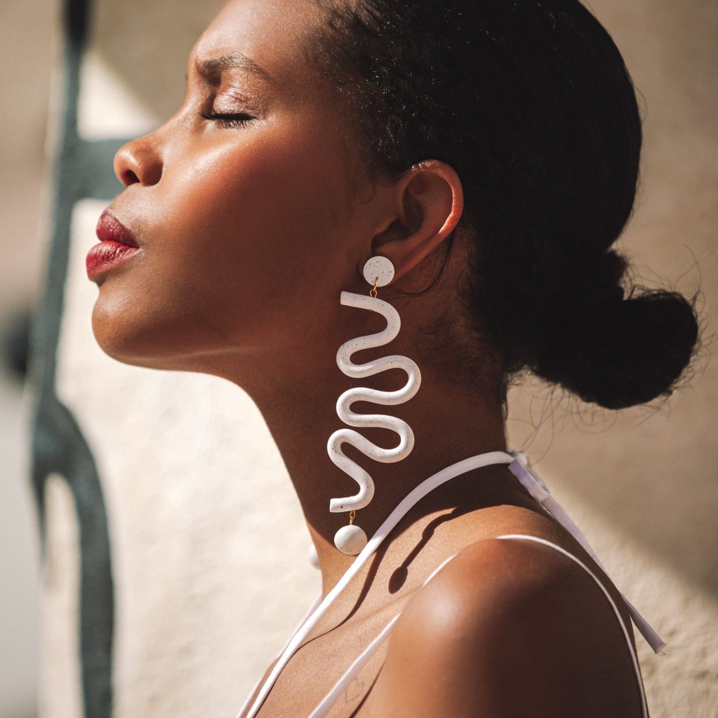 Tube Squiggles Dangly Funky Statement Earrings in Granite White #color_granite
