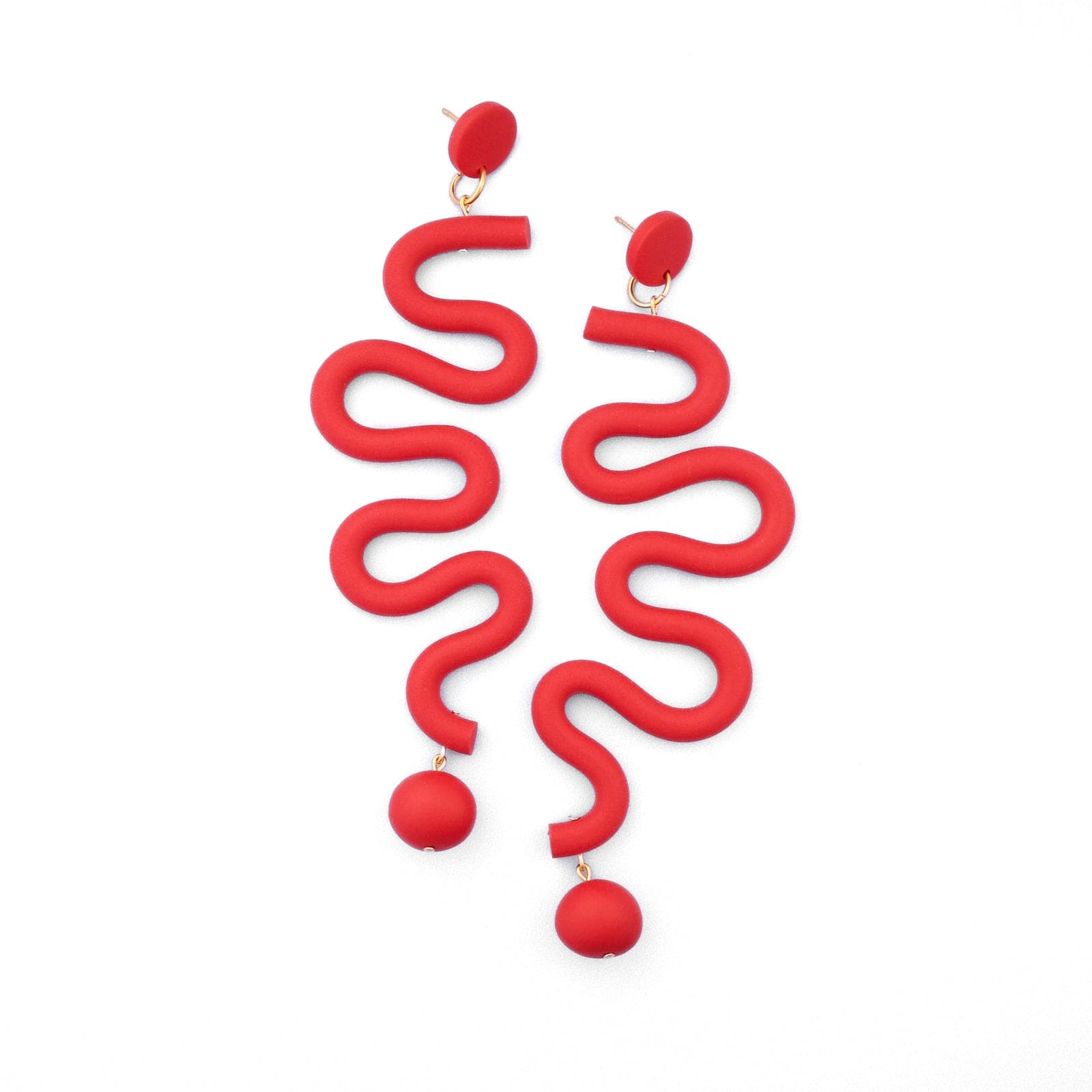 Tube Squiggles Dangly Funky Earrings in red #color_red