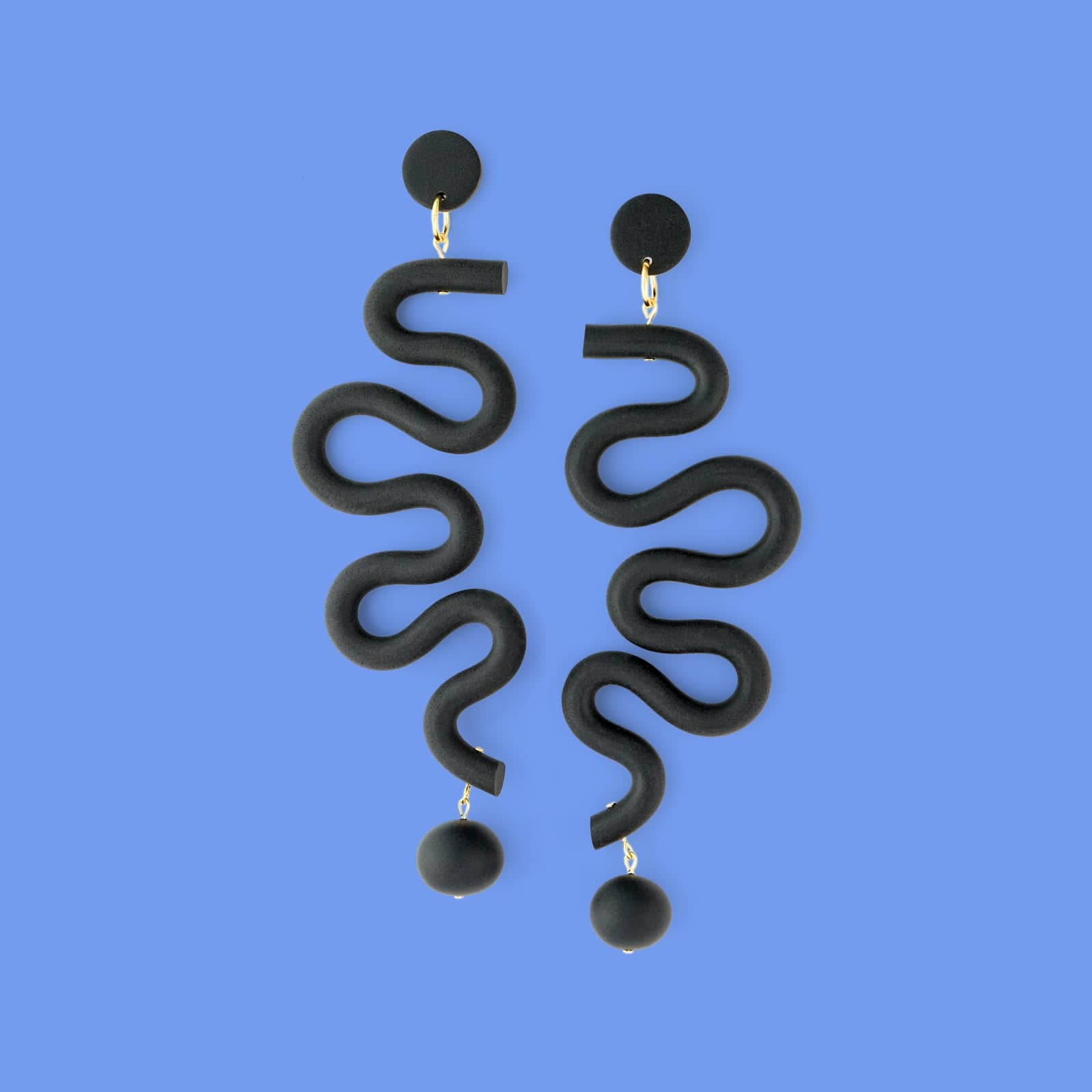 Tube Squiggles Dangly Funky Earrings in black #color_black