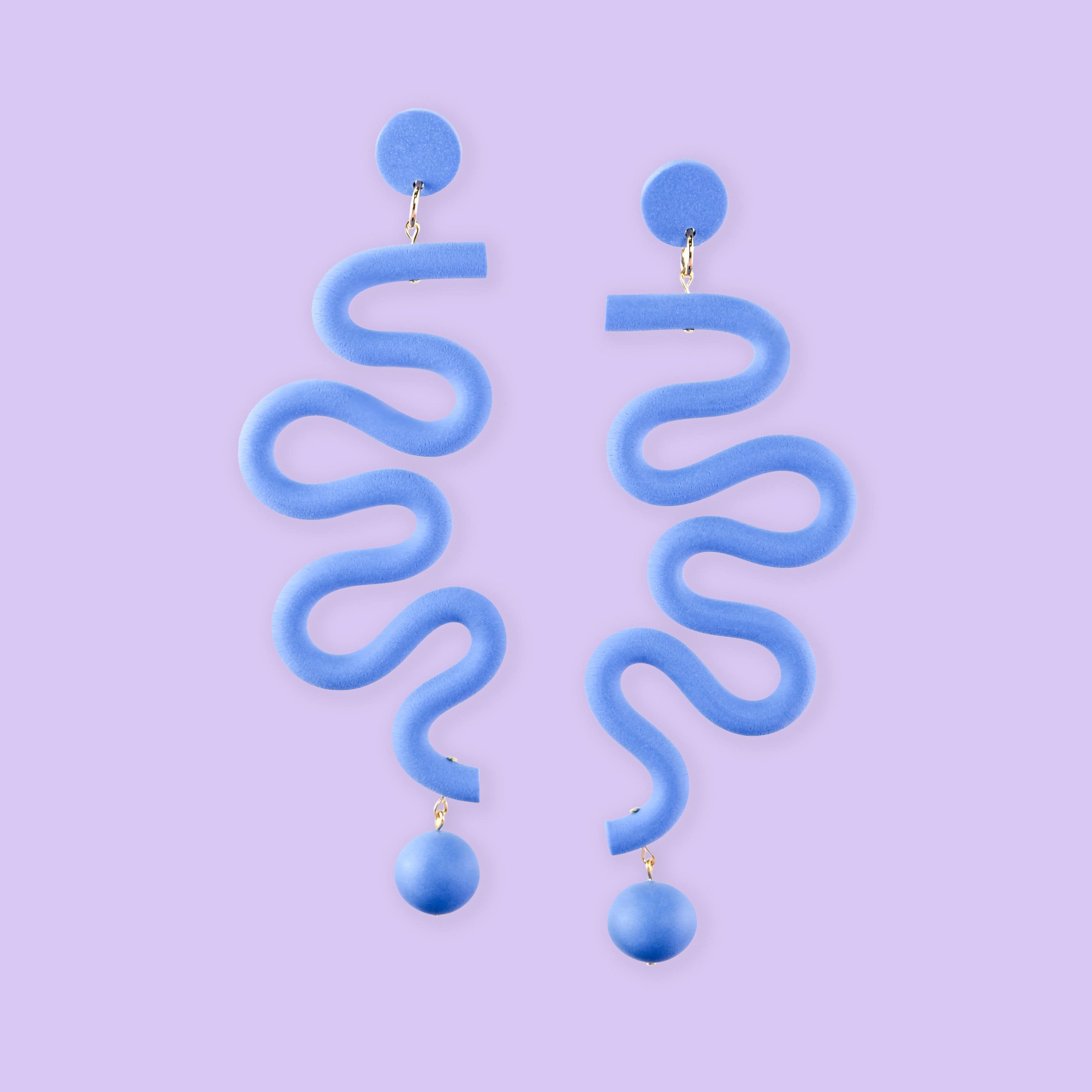 Tube Squiggles Dangly Funky Earrings in Cornflower Blue #color_cornflower-blue