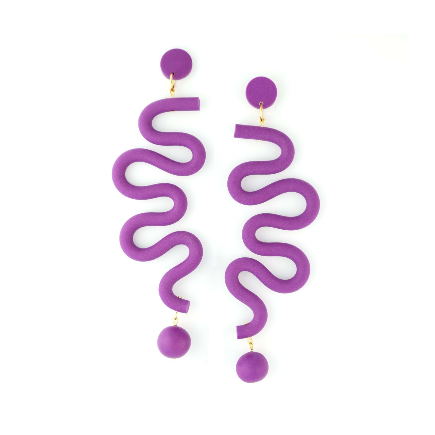Tube Squiggles Dangly Funky hand-made Statement Earrings in Deep Purple #color_deep-purple