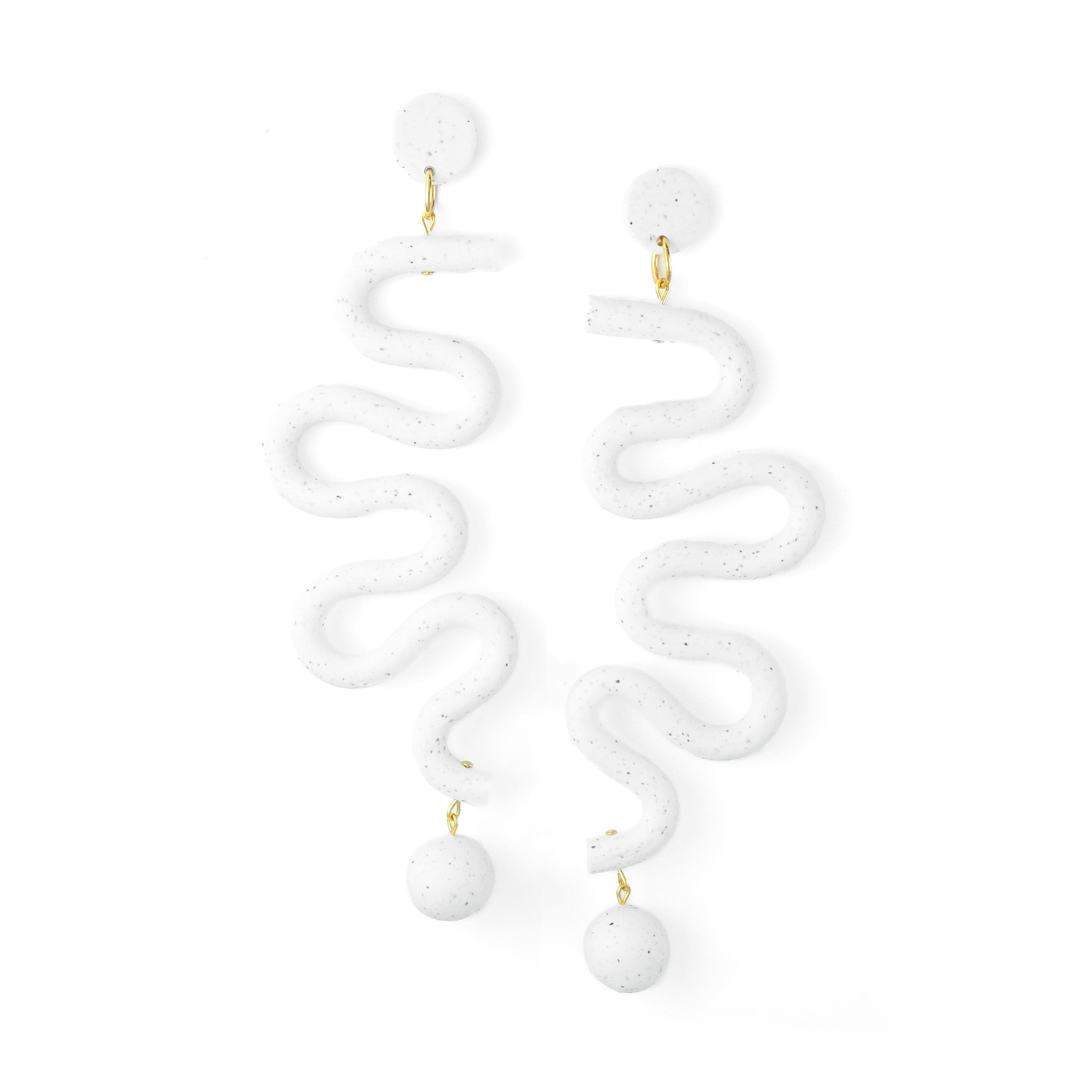 Tube Squiggles Dangly Funky Earrings in Granite White #color_granite