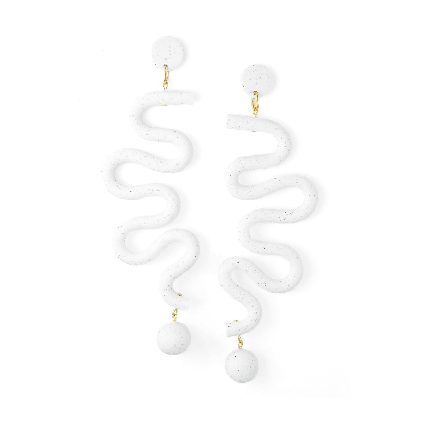 Tube Squiggles Dangly Funky Earrings in Granite White #color_granite
