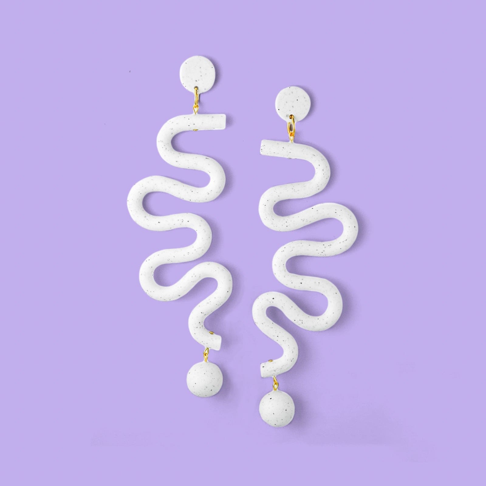 Tube Squiggles Dangly Funky Statement Earrings in Granite White #color_granite
