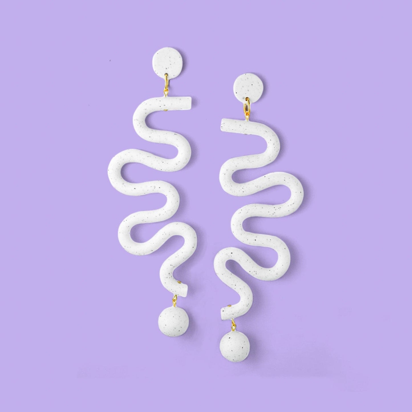 Tube Squiggles Dangly Funky Statement Earrings in Granite White #color_granite