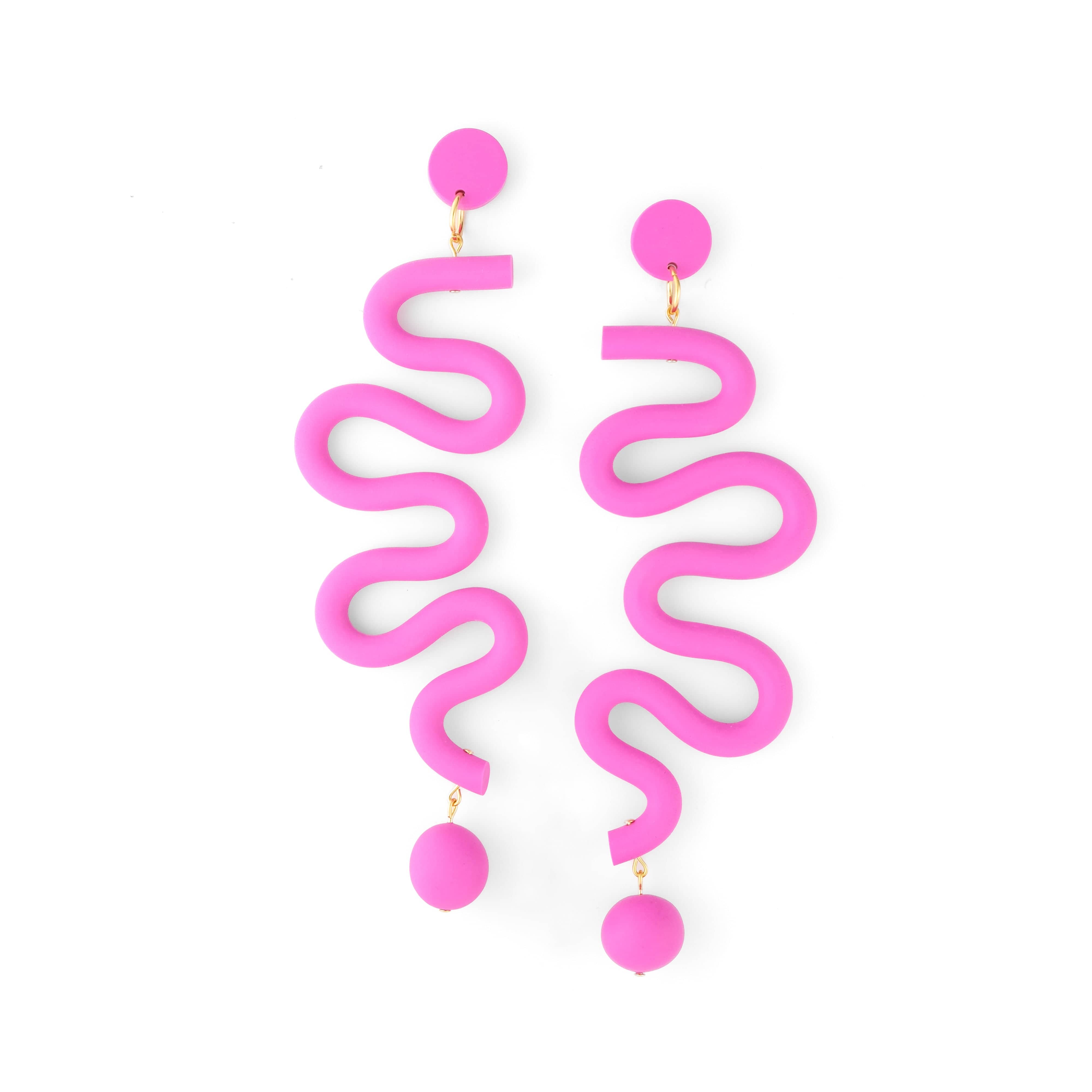Tube Squiggles Dangly Funky Statement Earrings in barbie pink #color_hot-pink