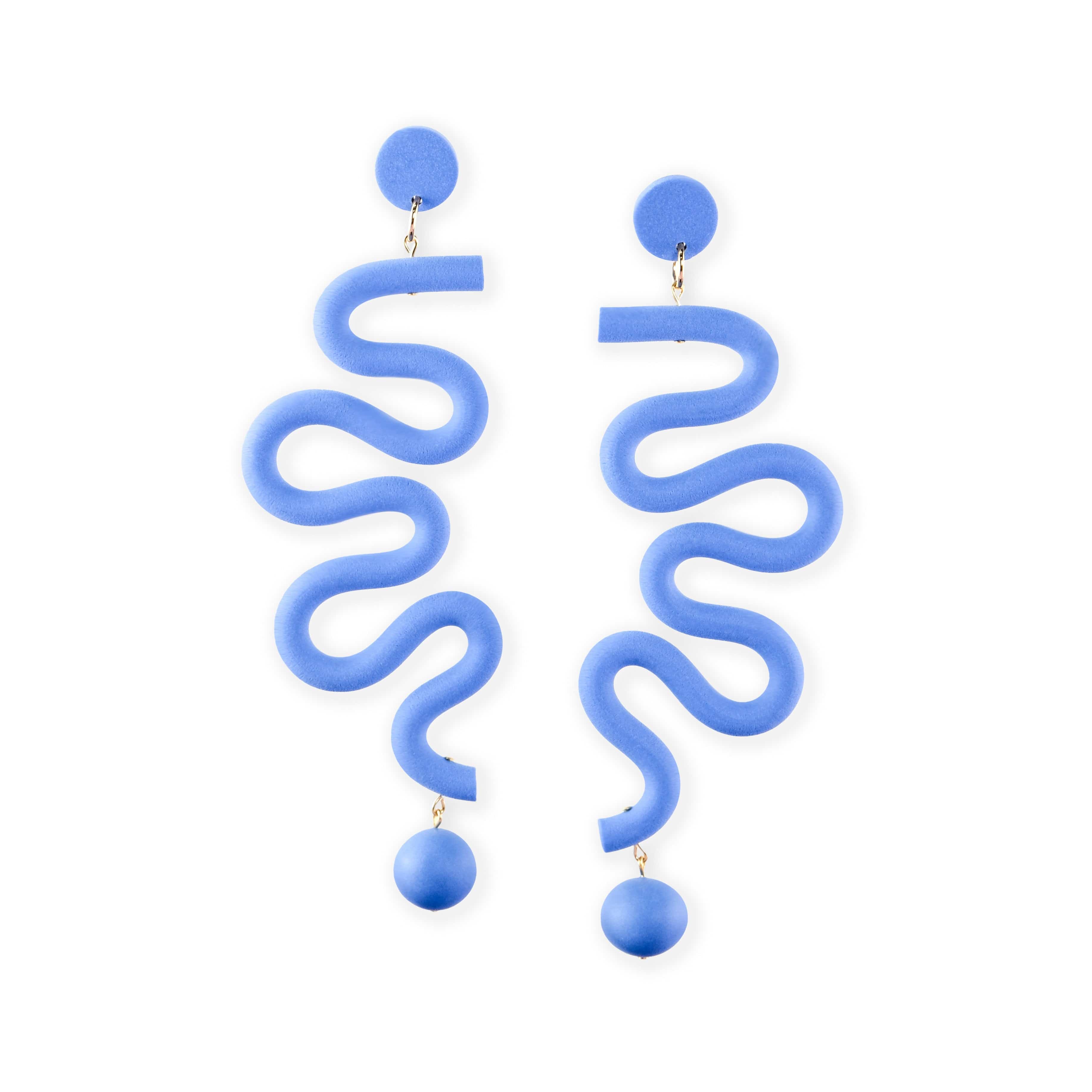 Tube Squiggles Dangly Funky Earrings in Cornflower Blue #color_cornflower-blue