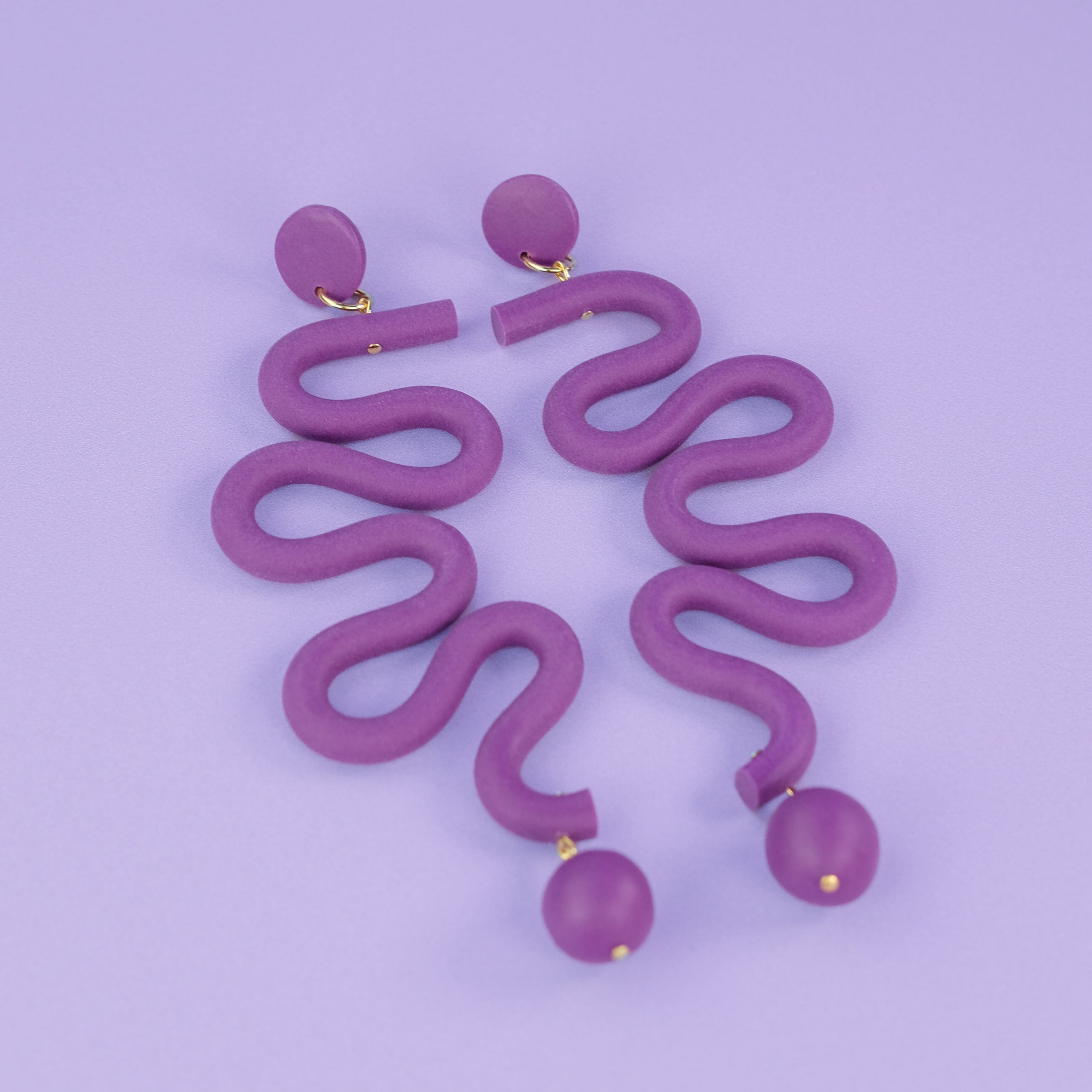 Tube Squiggles Dangly Funky hand-made Statement Earrings in Deep Purple #color_deep-purple