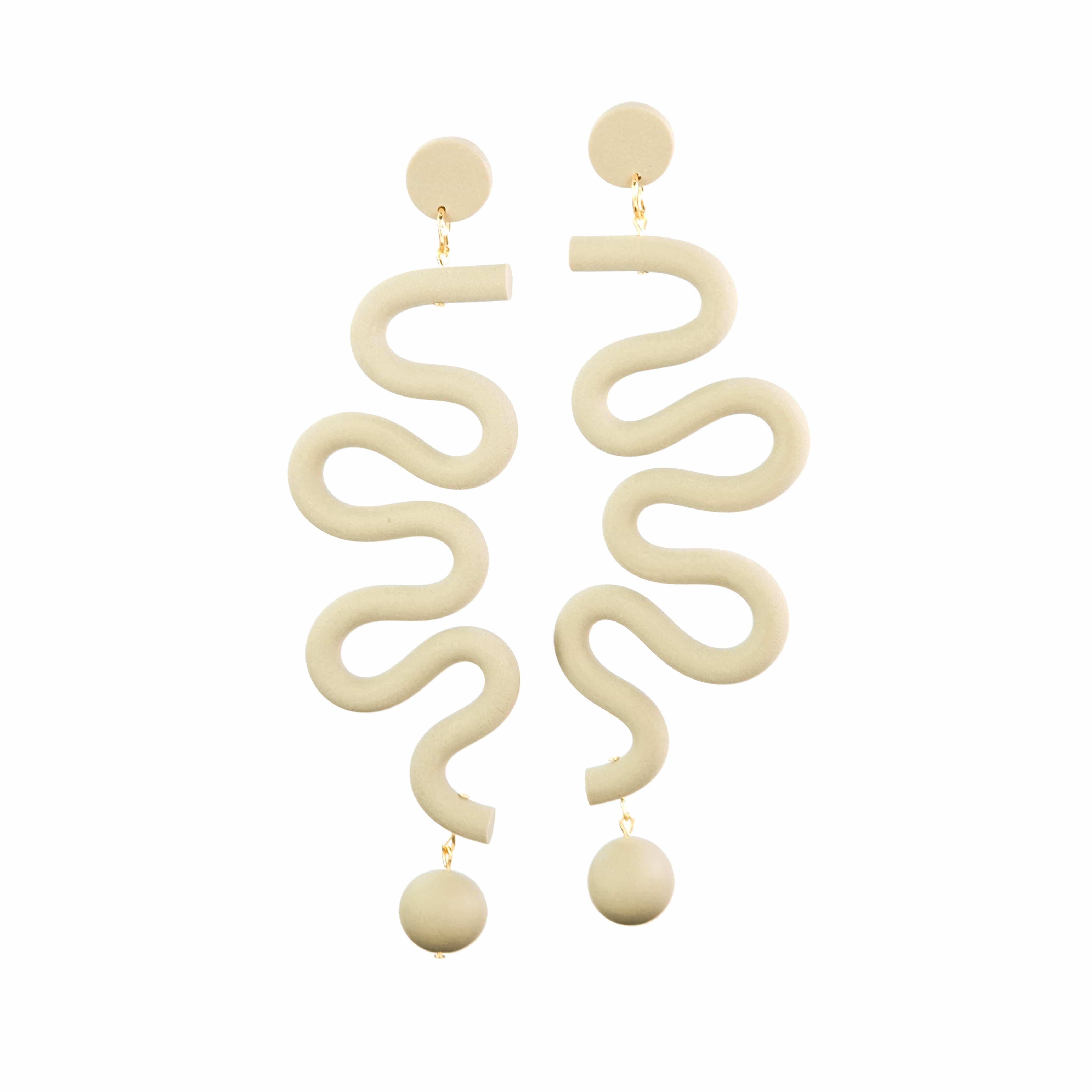 Tube Squiggles Dangly Funky hand-made Statement Earrings in Taupe #color_taupe