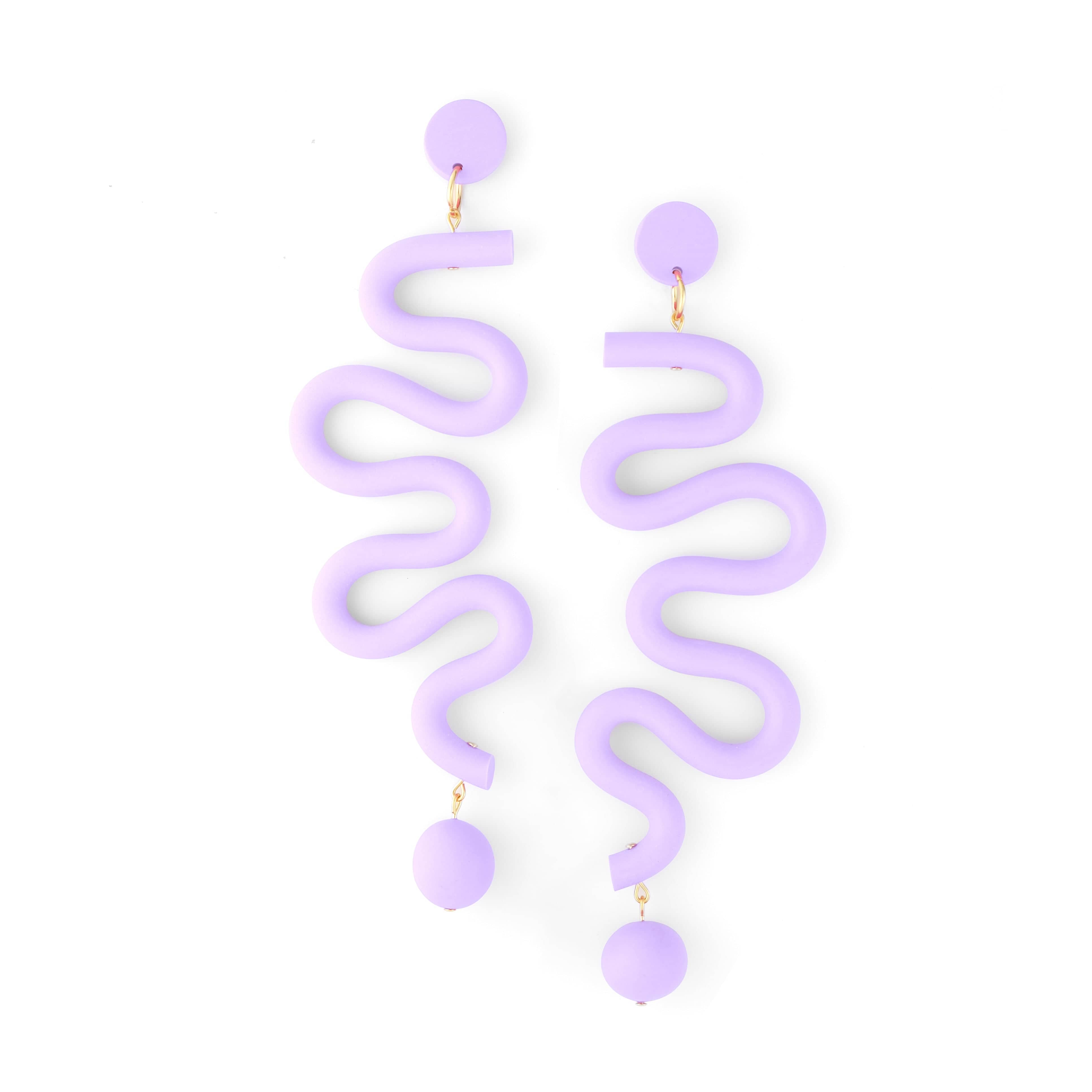 Tube Squiggles Dangly Funky Statement Earrings  in lavender purple #color_lavender