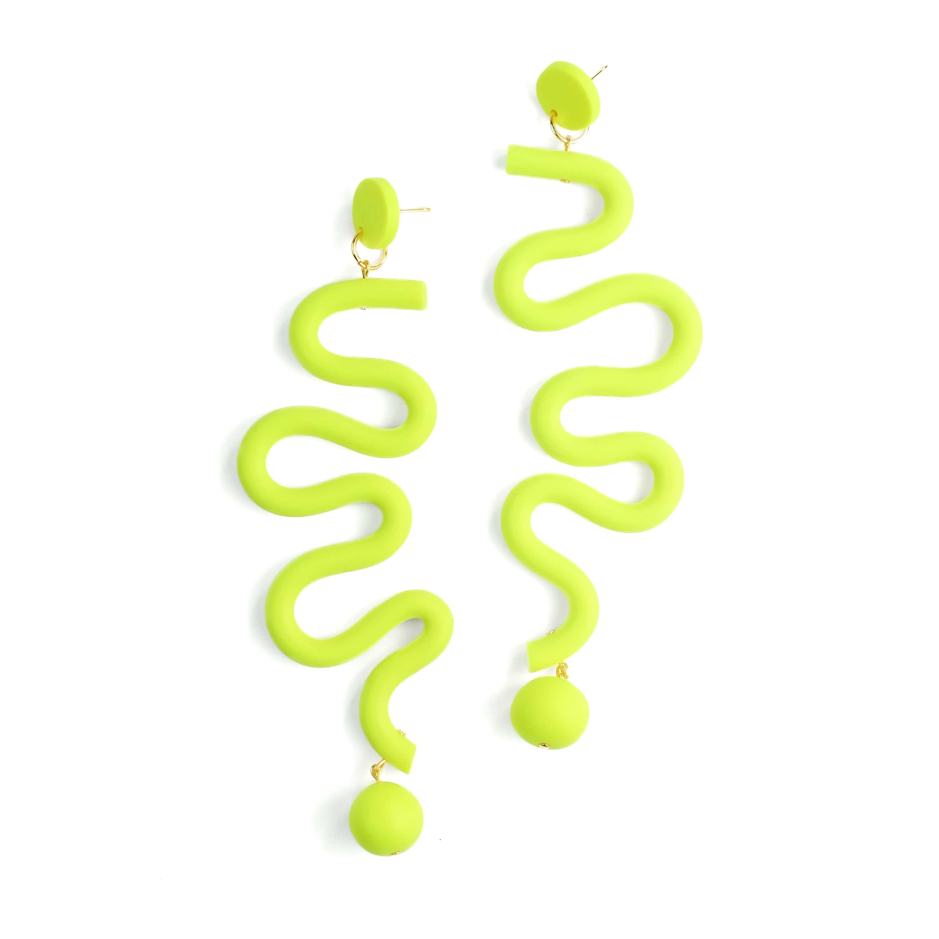 Tube Squiggles Dangly Funky hand-made Statement Earrings in Neon Yellow #color_neon-yellow