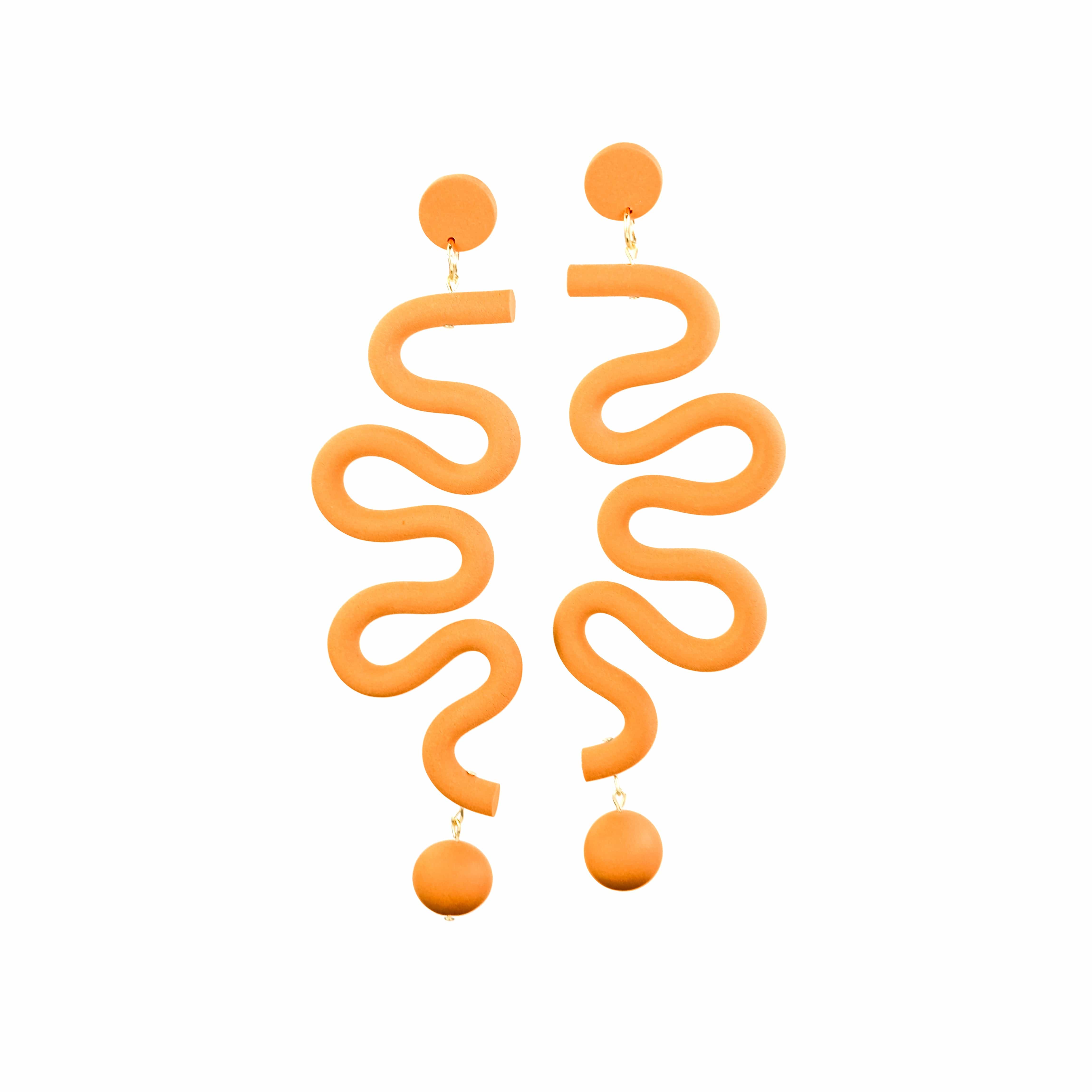 Tube Squiggles Dangly Funky Earrings in Orange #color_orange